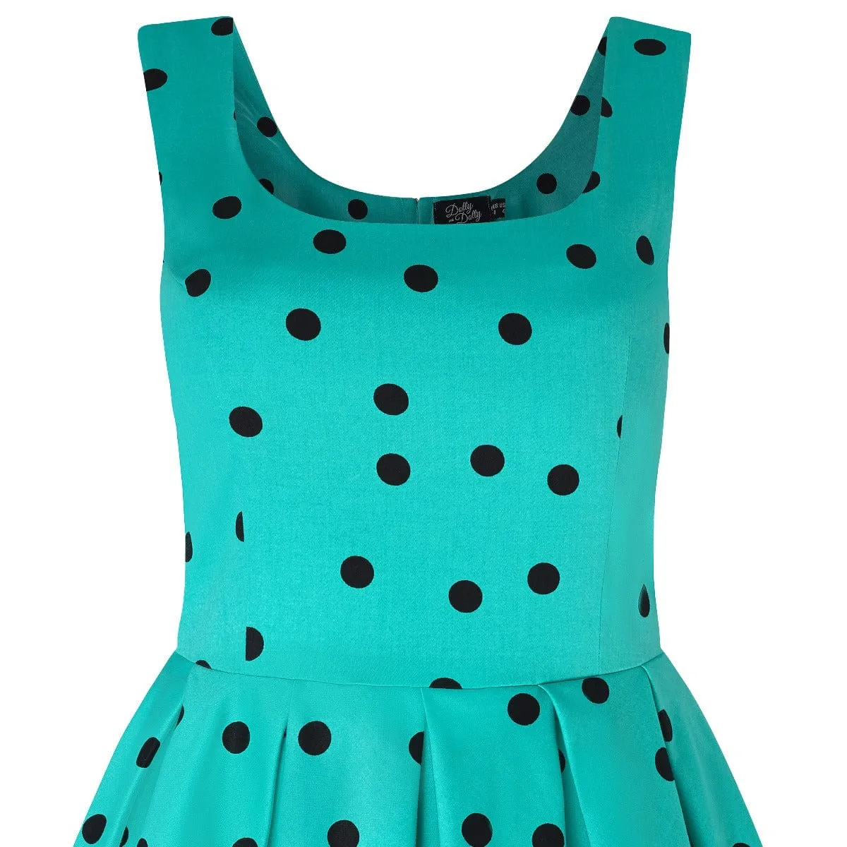Amanda Scoop Neck Polka Dot Swing Dress in Turquoise-Black