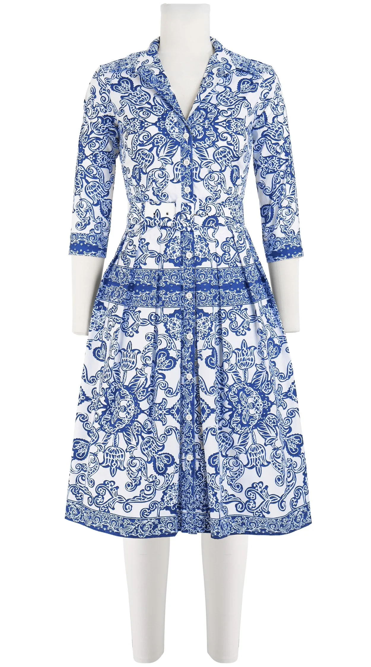 Audrey Dress #1 Shirt Collar 3/4 Sleeve Cotton Stretch (Casanova Bandana)