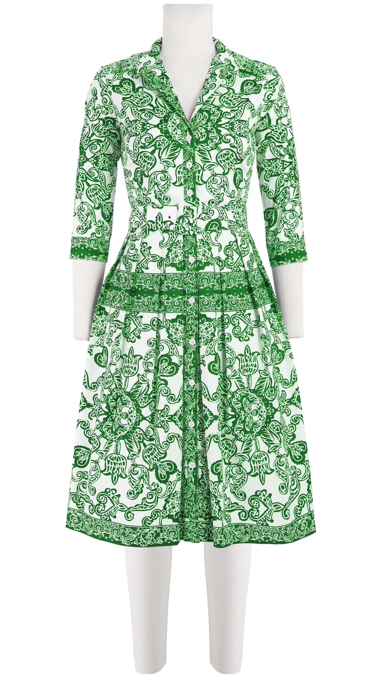 Audrey Dress #1 Shirt Collar 3/4 Sleeve Cotton Stretch (Casanova Bandana)