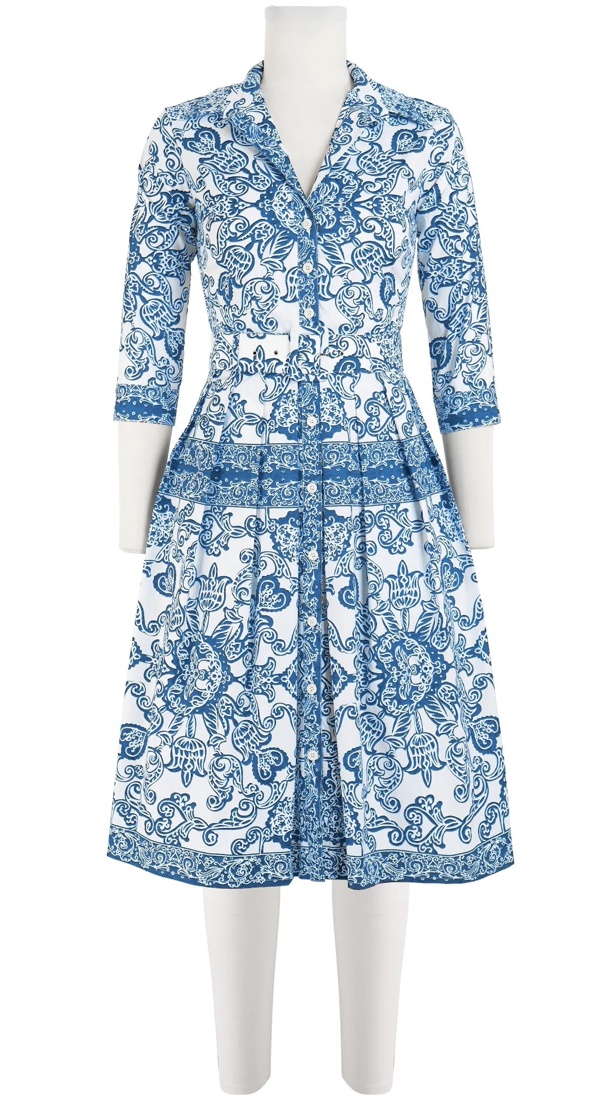 Audrey Dress #1 Shirt Collar 3/4 Sleeve Cotton Stretch (Casanova Bandana)