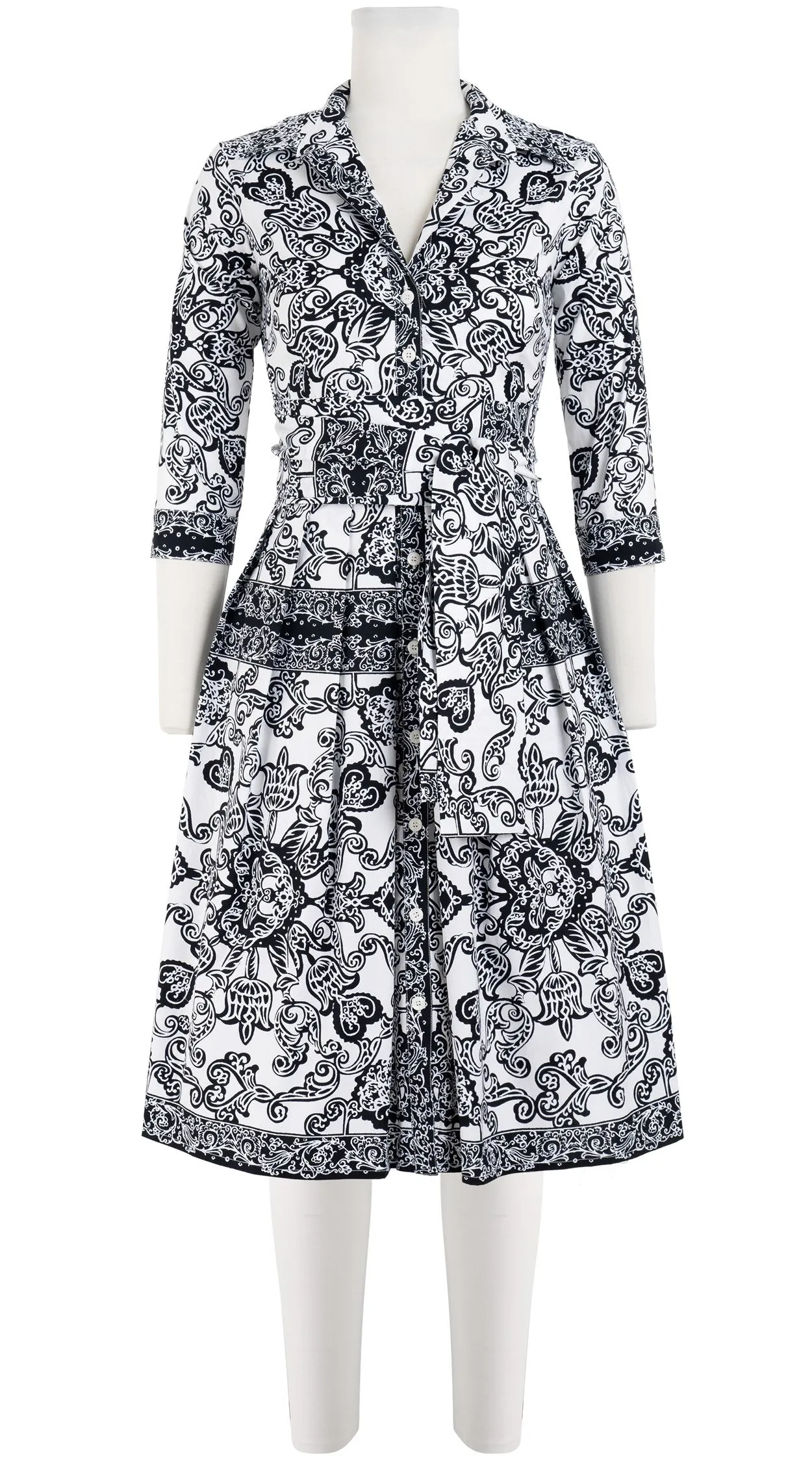 Audrey Dress #1 Shirt Collar 3/4 Sleeve Cotton Stretch (Casanova Bandana)