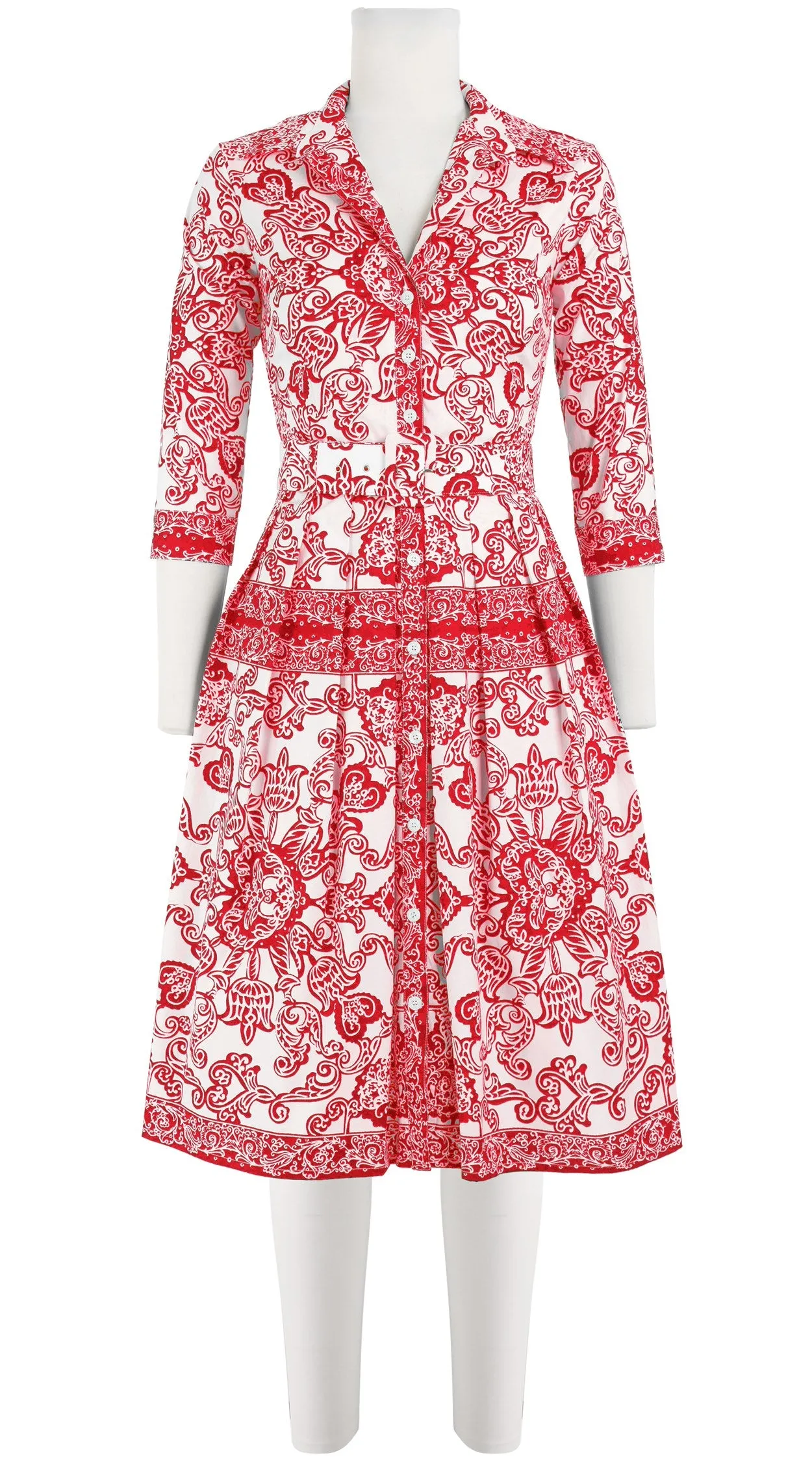Audrey Dress #1 Shirt Collar 3/4 Sleeve Cotton Stretch (Casanova Bandana)