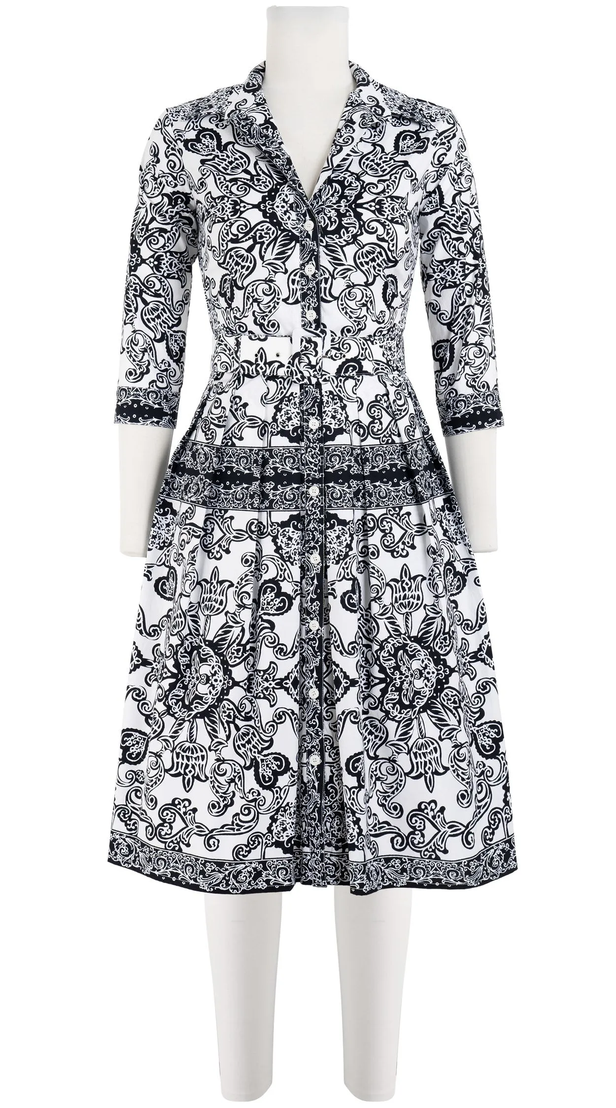 Audrey Dress #1 Shirt Collar 3/4 Sleeve Cotton Stretch (Casanova Bandana)