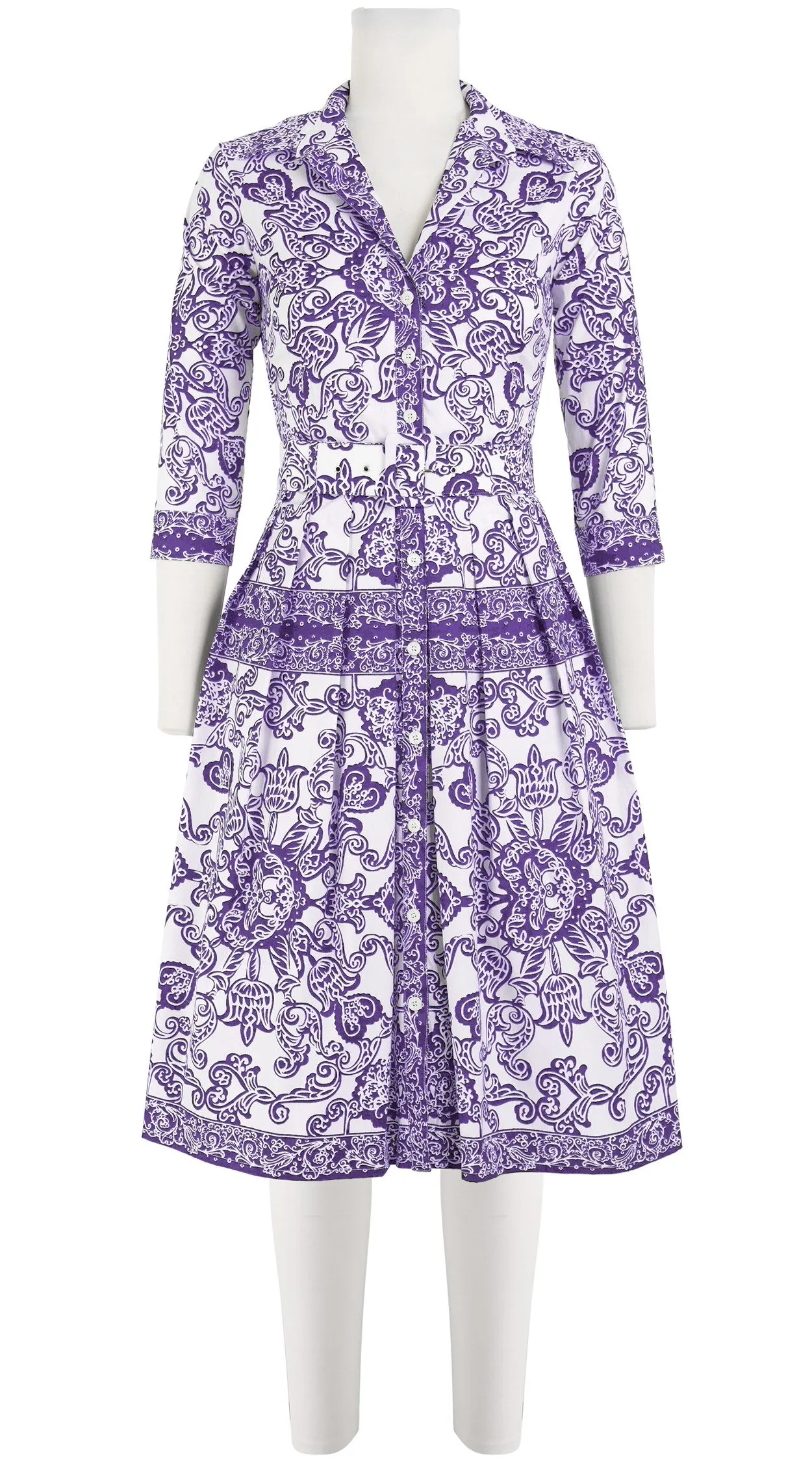 Audrey Dress #1 Shirt Collar 3/4 Sleeve Cotton Stretch (Casanova Bandana)