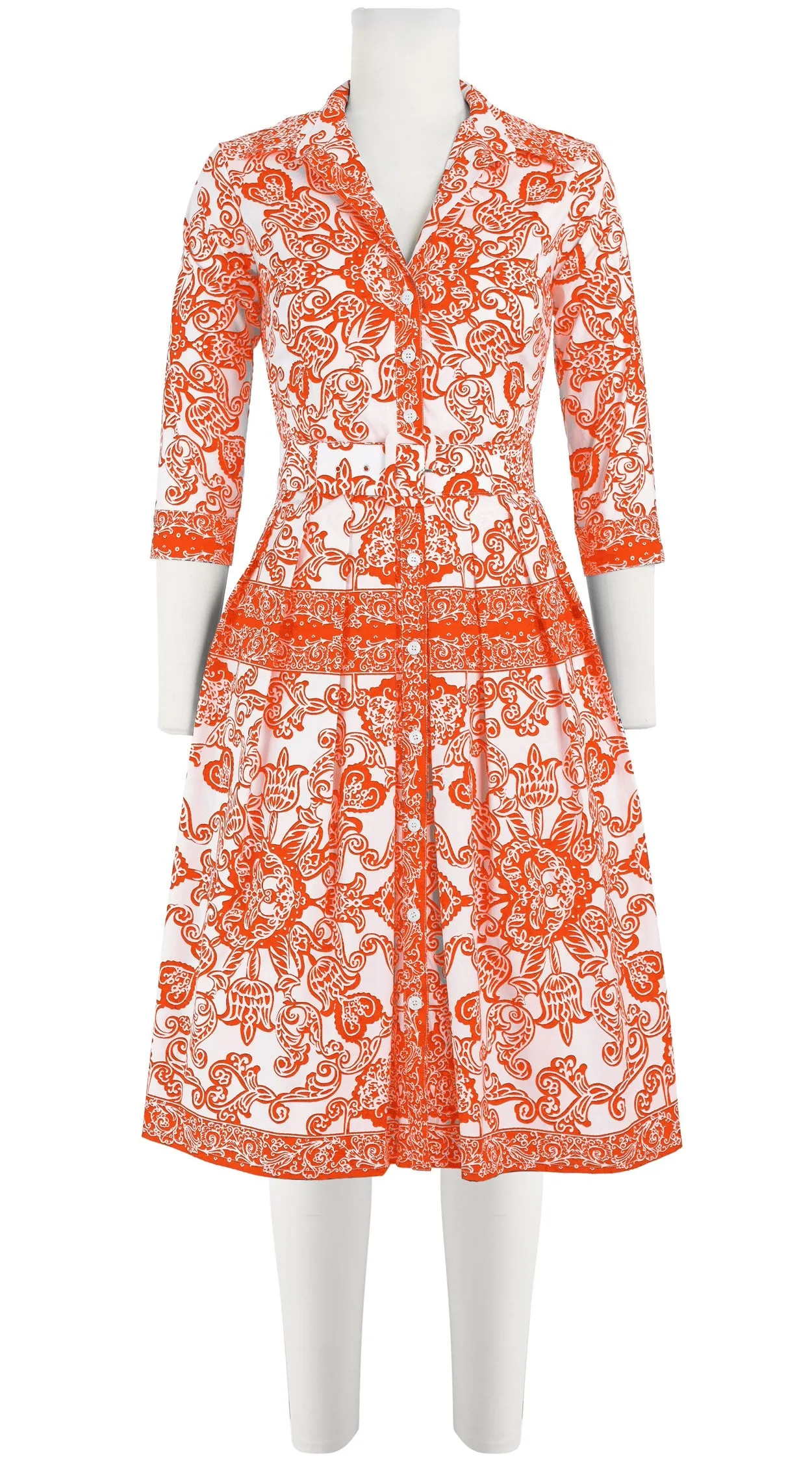 Audrey Dress #1 Shirt Collar 3/4 Sleeve Cotton Stretch (Casanova Bandana)