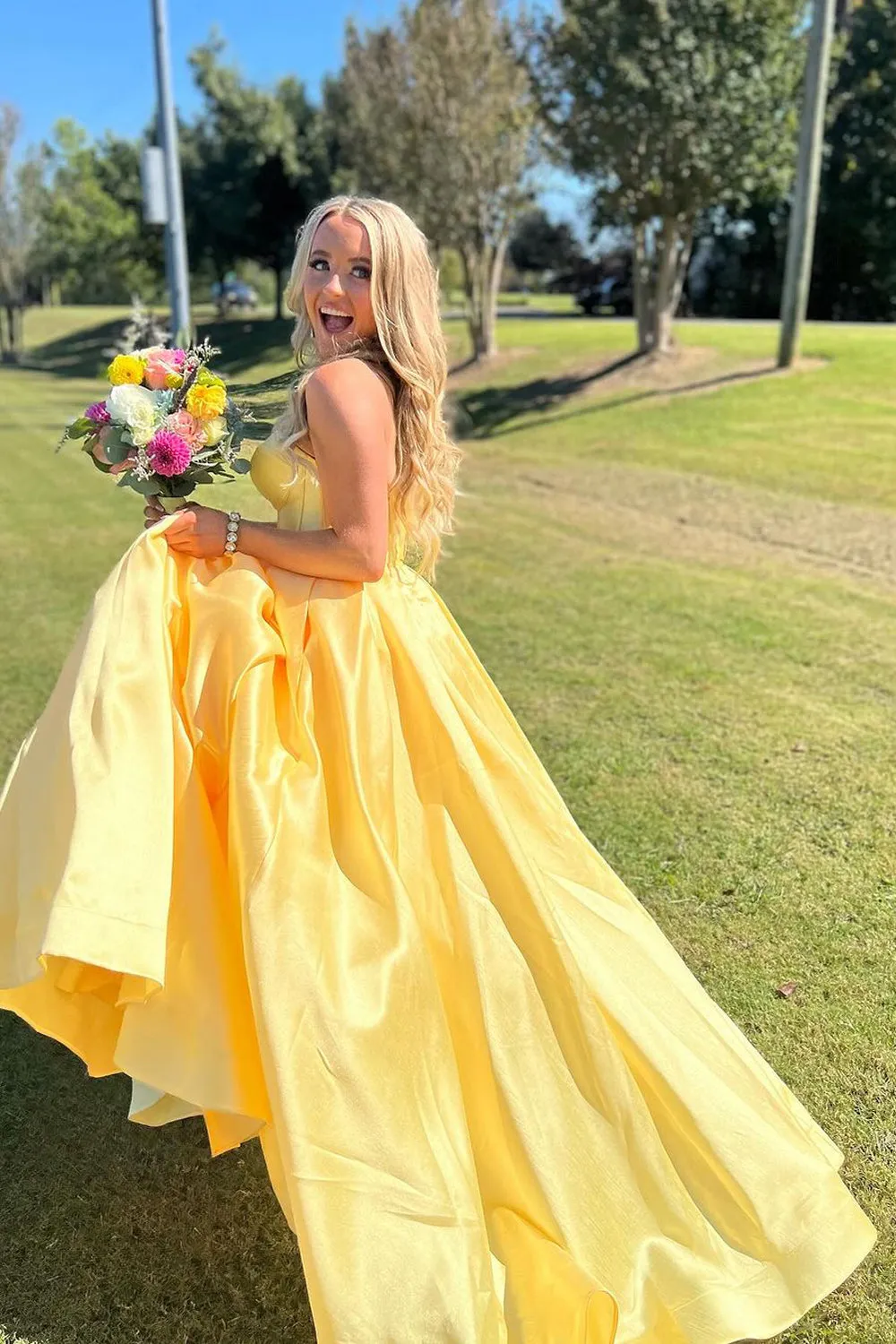Ball Gown Sweetheart Satin Long Prom Dresses