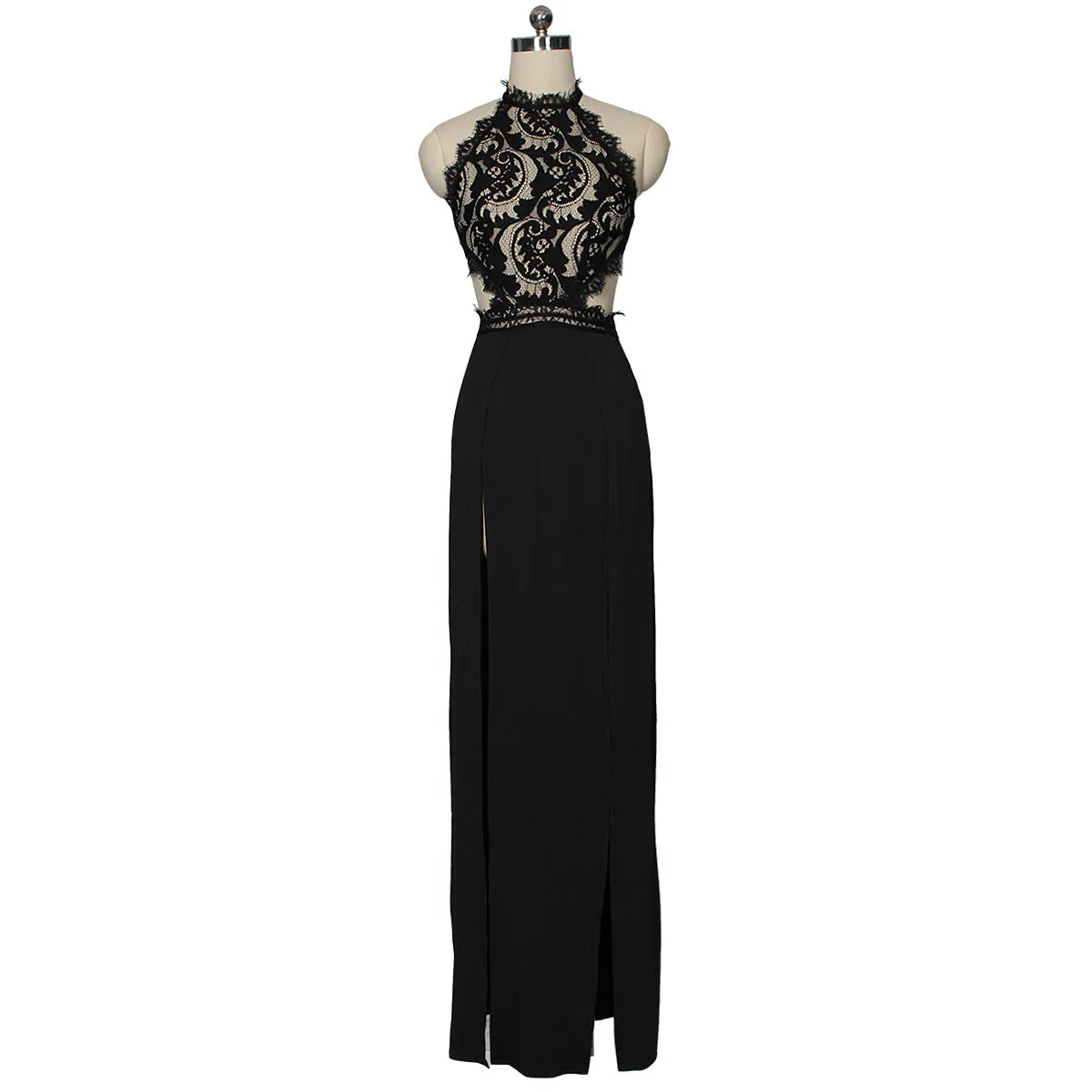 Bare Shoulder Transparent  Lace High Waist Long Split Party Dress