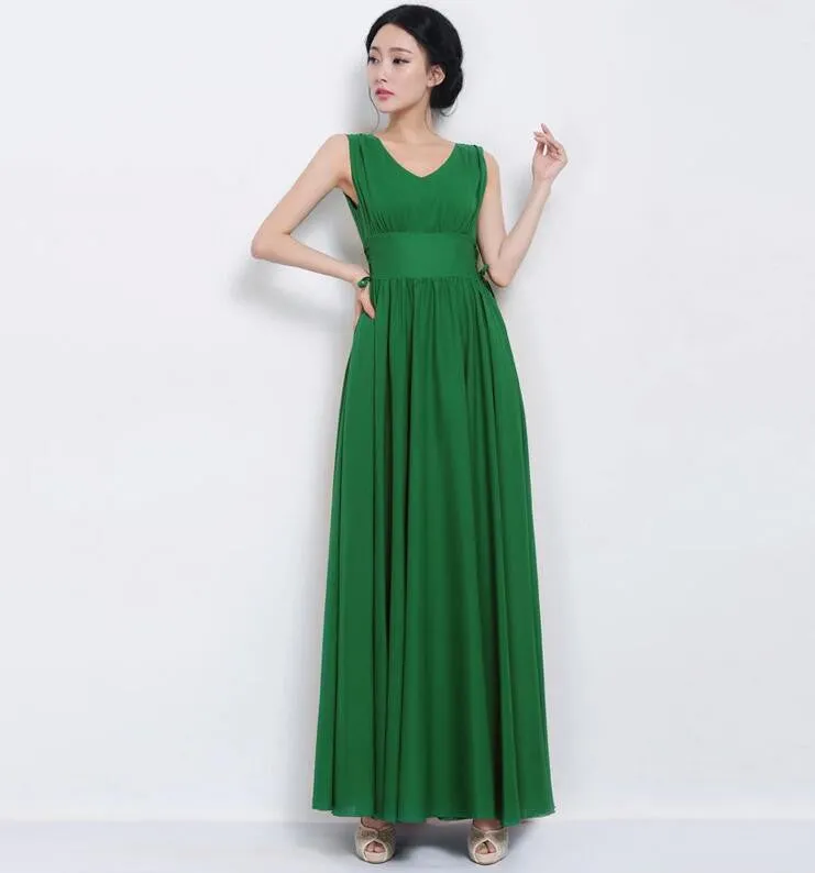 Beautiful Scoop Sleeveless Print Long Pleated Chiffon Dress