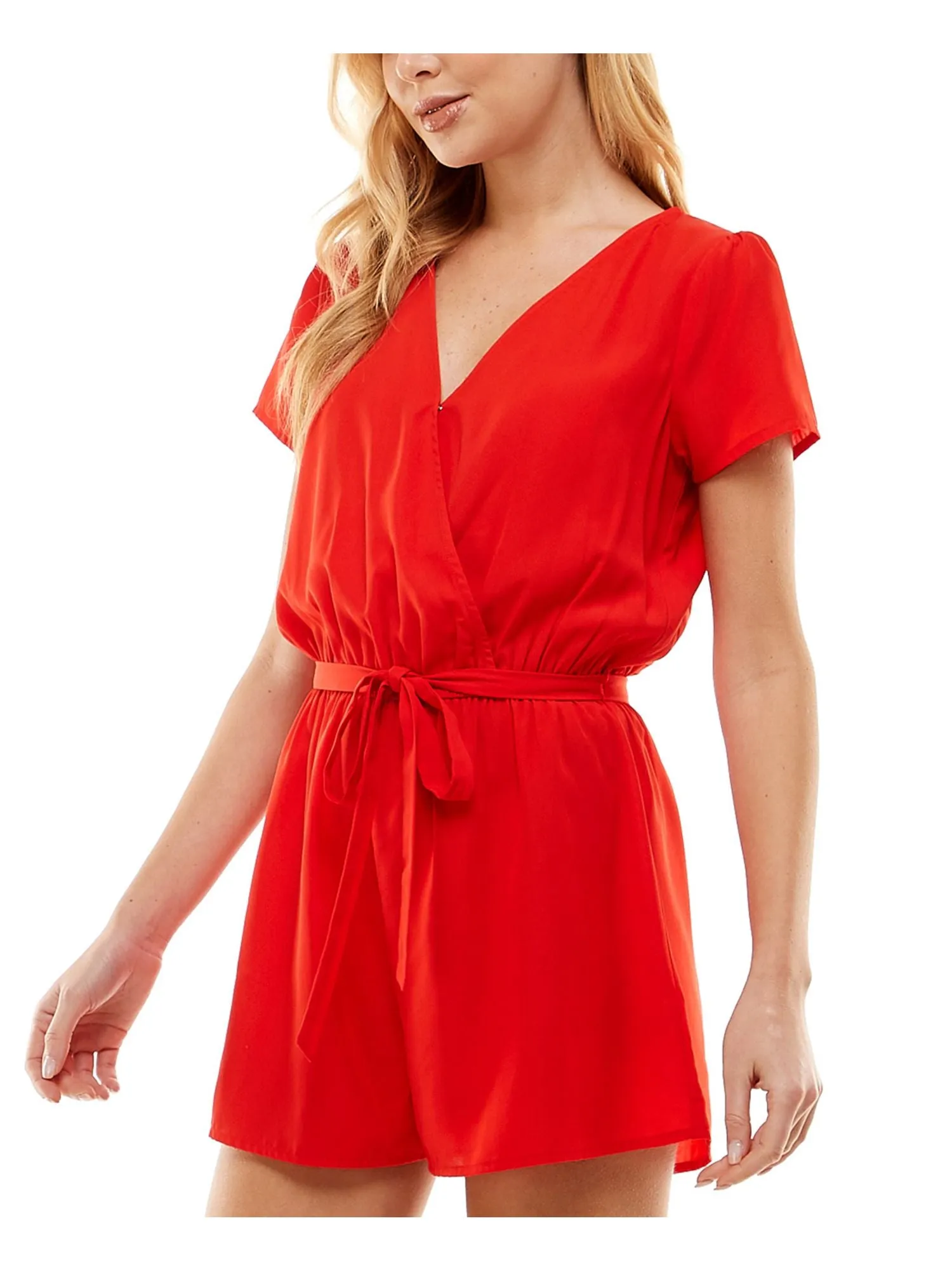 BEBOP Womens Belted Cap Sleeve Surplice Neckline Wide Leg Romper