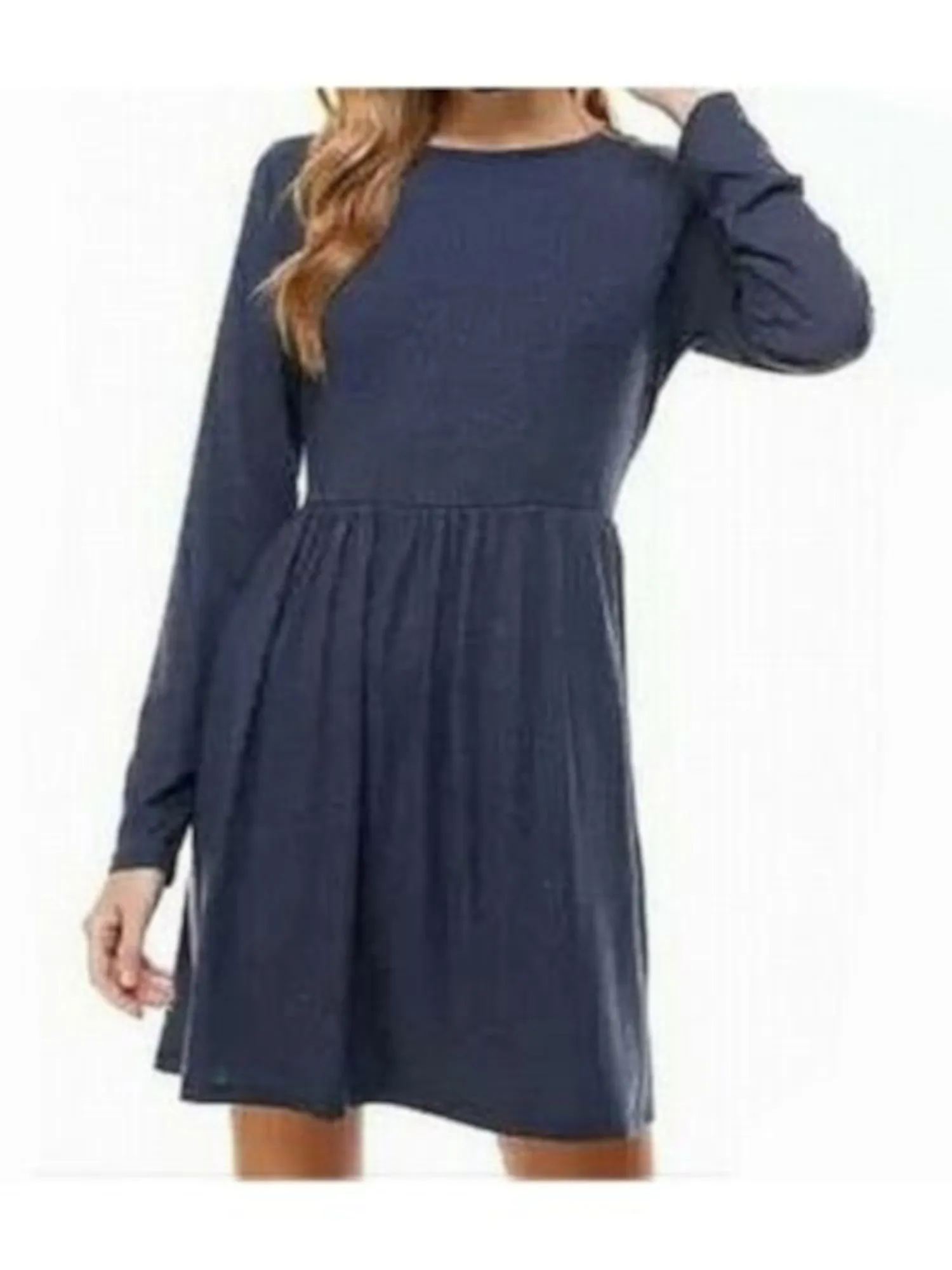 BEBOP Womens Ribbed Long Sleeve Jewel Neck Short Party Baby Doll Dress