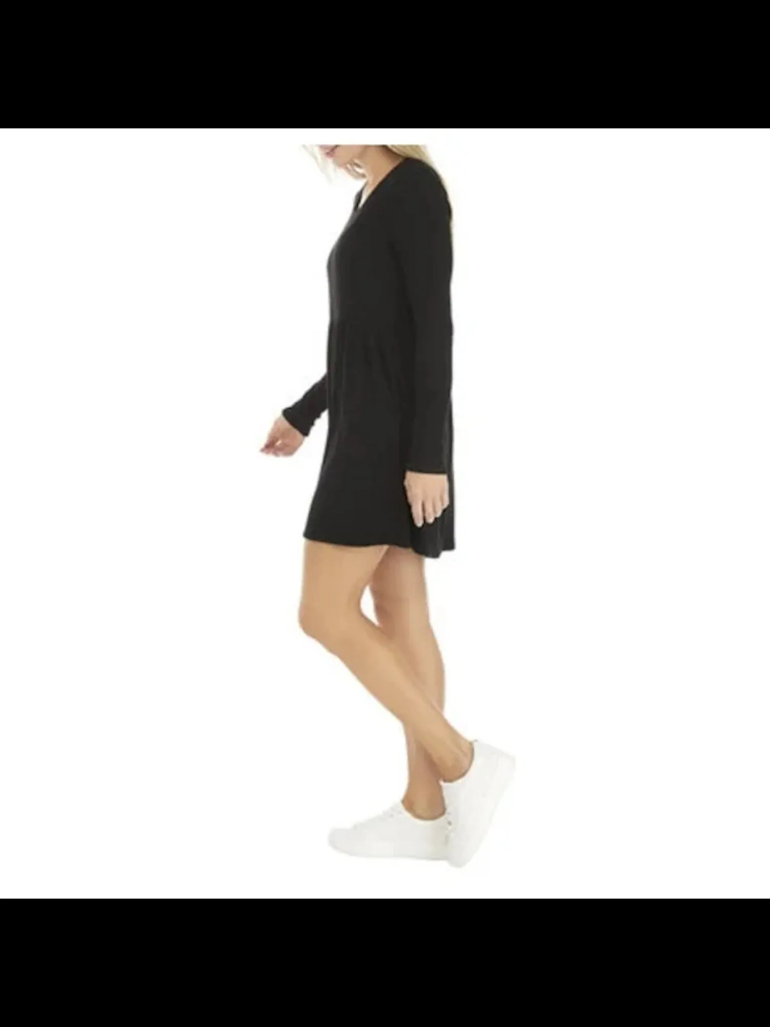 BEBOP Womens Ribbed Long Sleeve Jewel Neck Short Party Baby Doll Dress