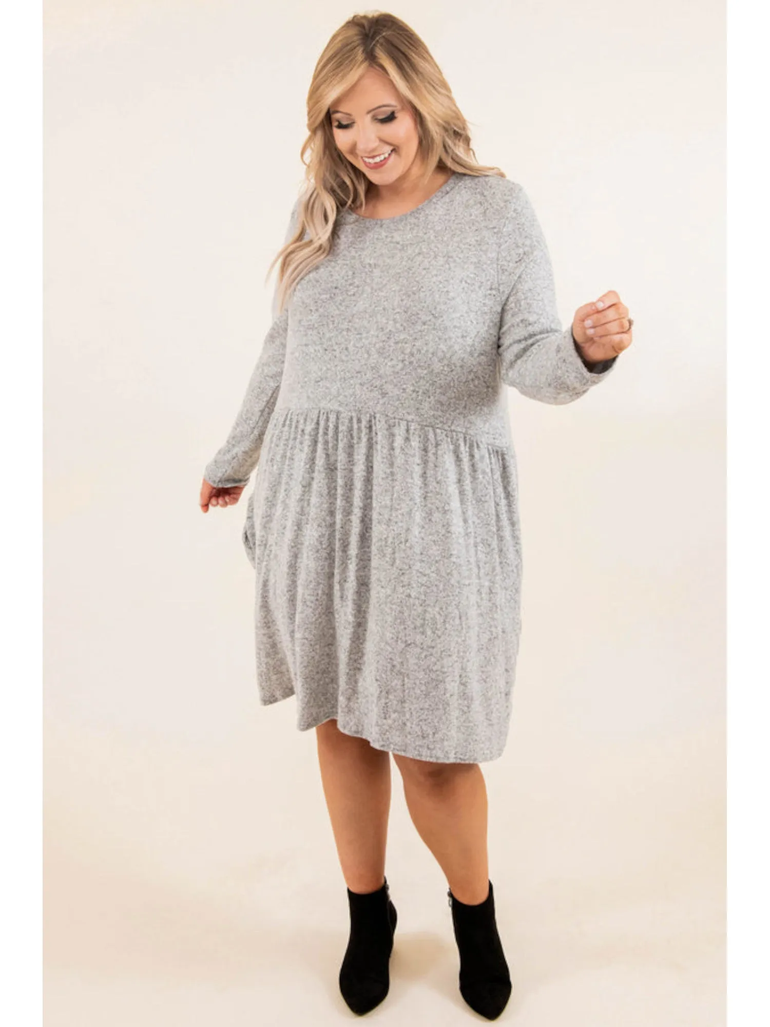 BEBOP Womens Ribbed Long Sleeve Jewel Neck Short Party Baby Doll Dress