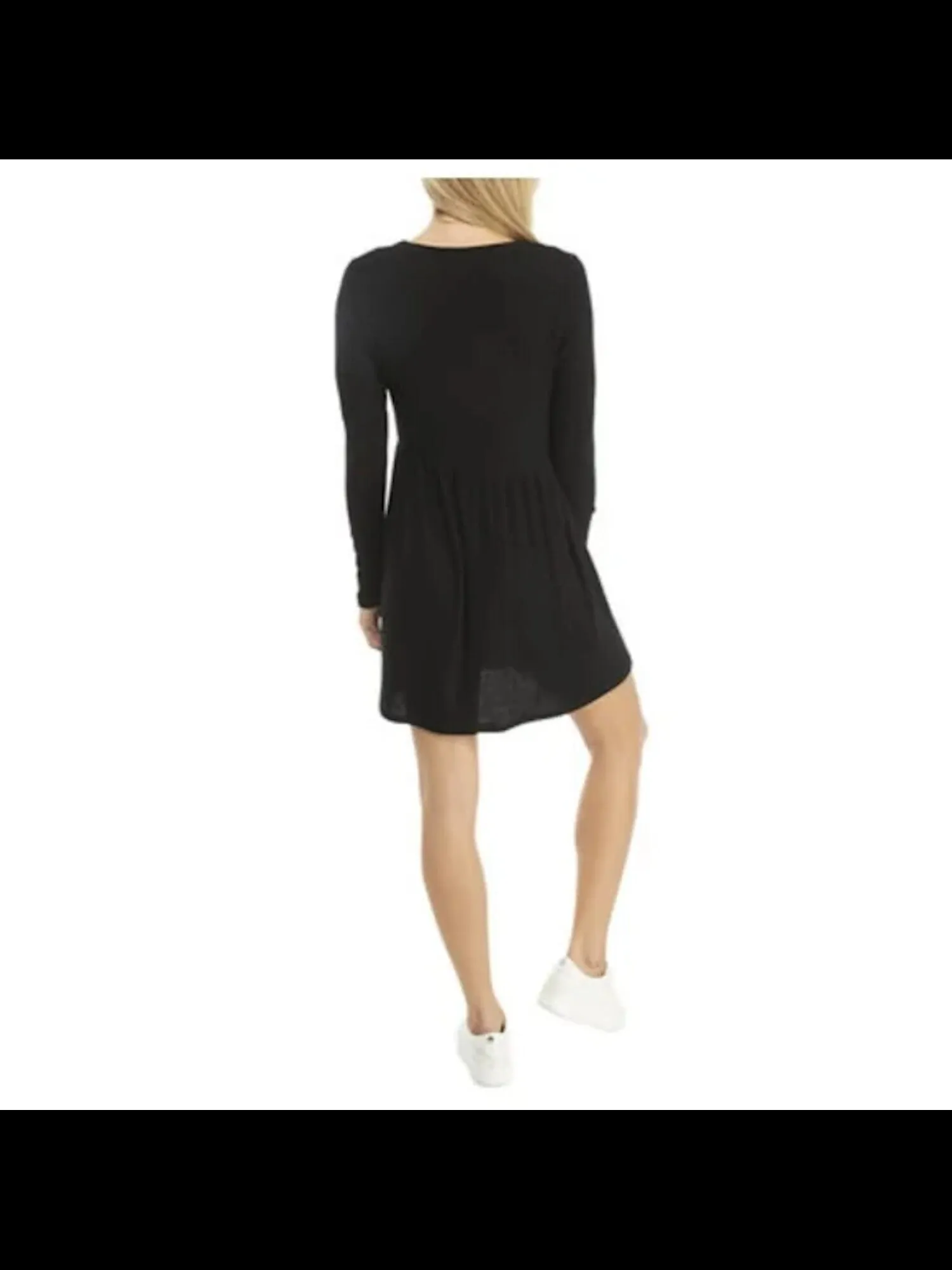 BEBOP Womens Ribbed Long Sleeve Jewel Neck Short Party Baby Doll Dress