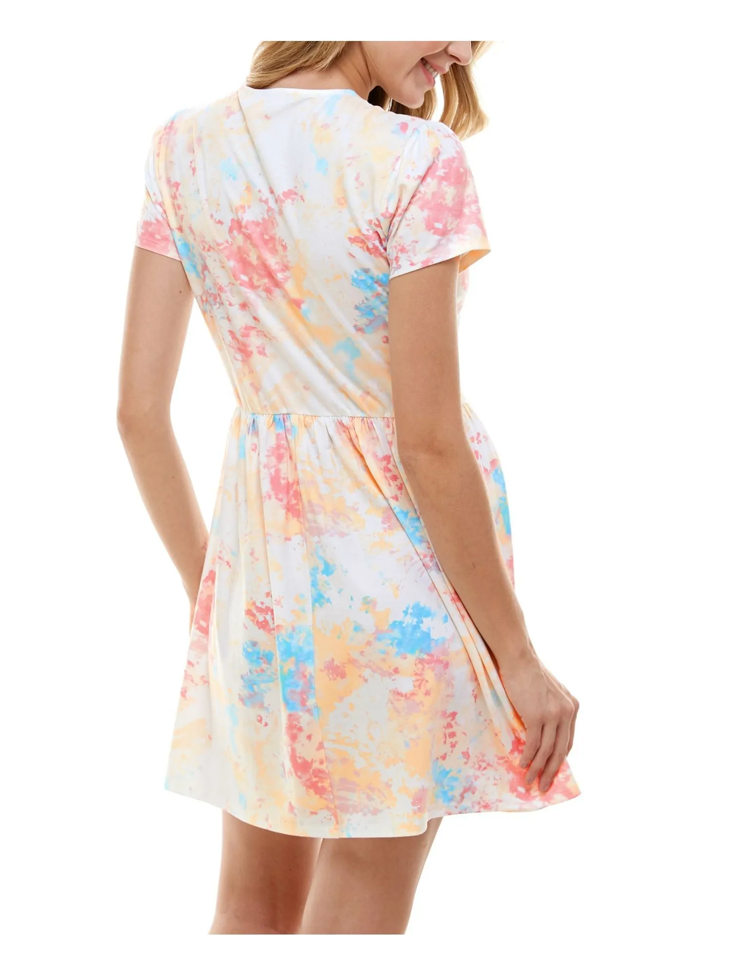 BEBOP Womens Tie Dye Short Sleeve Keyhole Short Sheath Dress