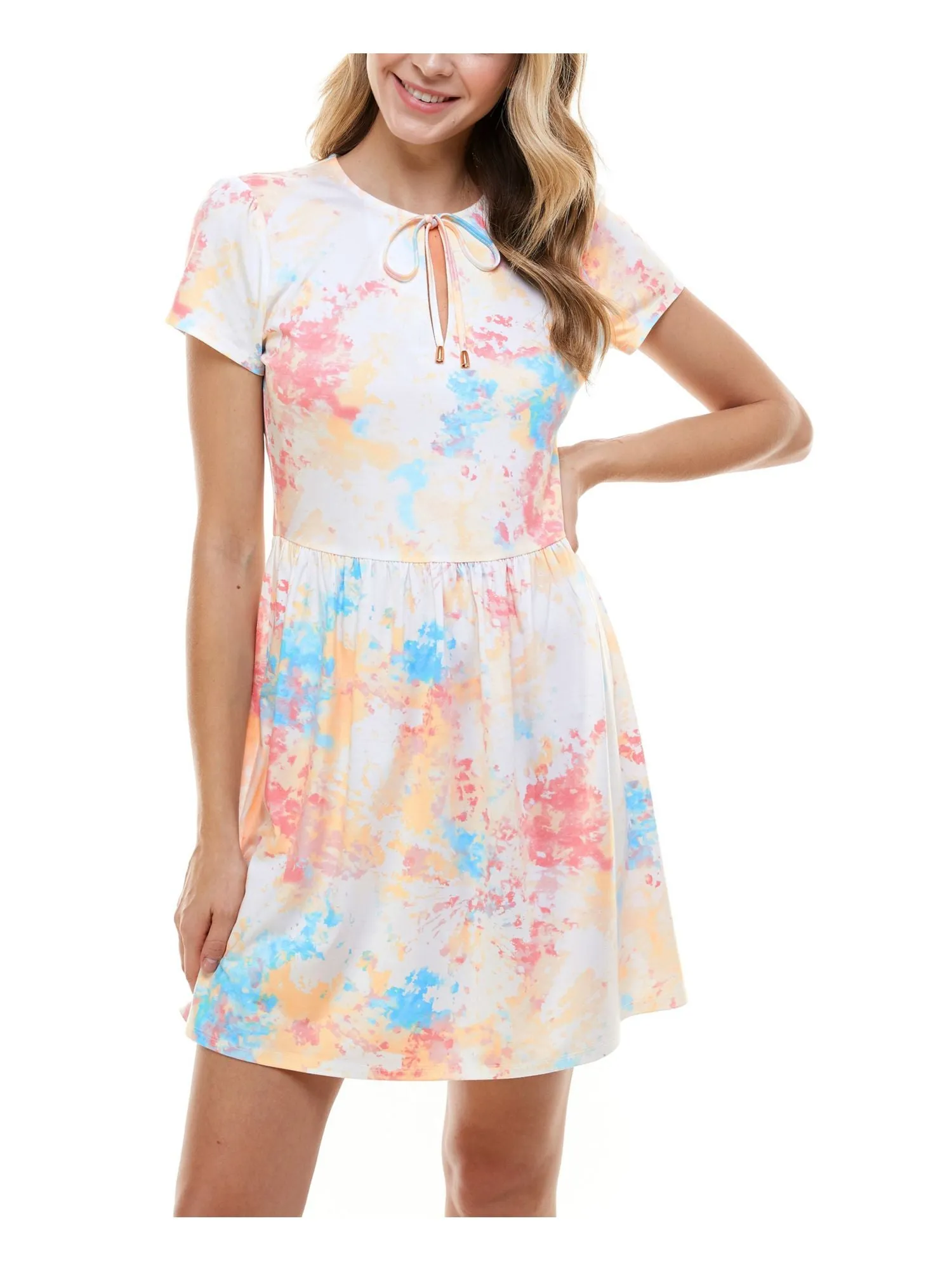 BEBOP Womens Tie Dye Short Sleeve Keyhole Short Sheath Dress