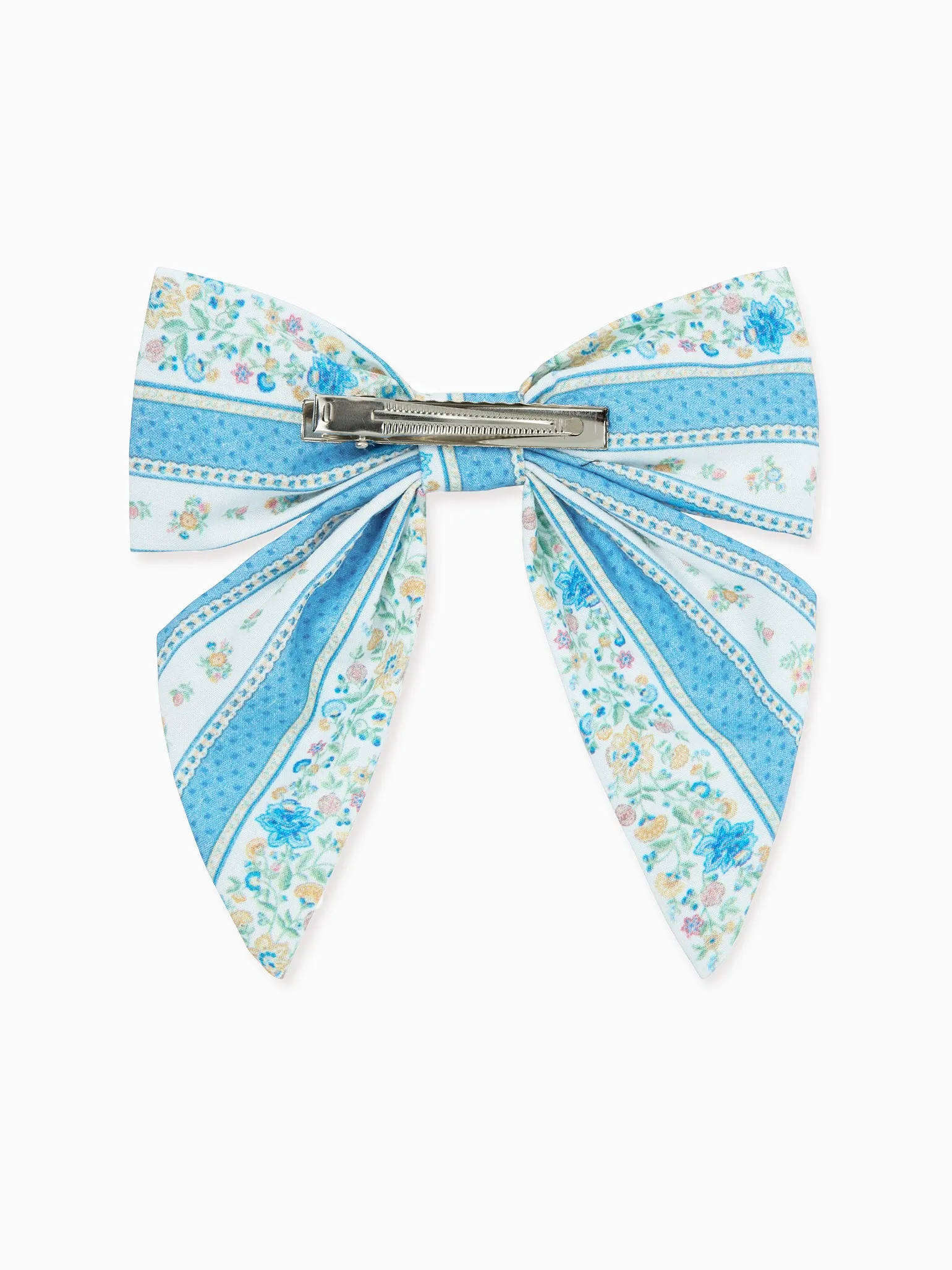 Blue Floral Stripe Girl Large Bow Clip