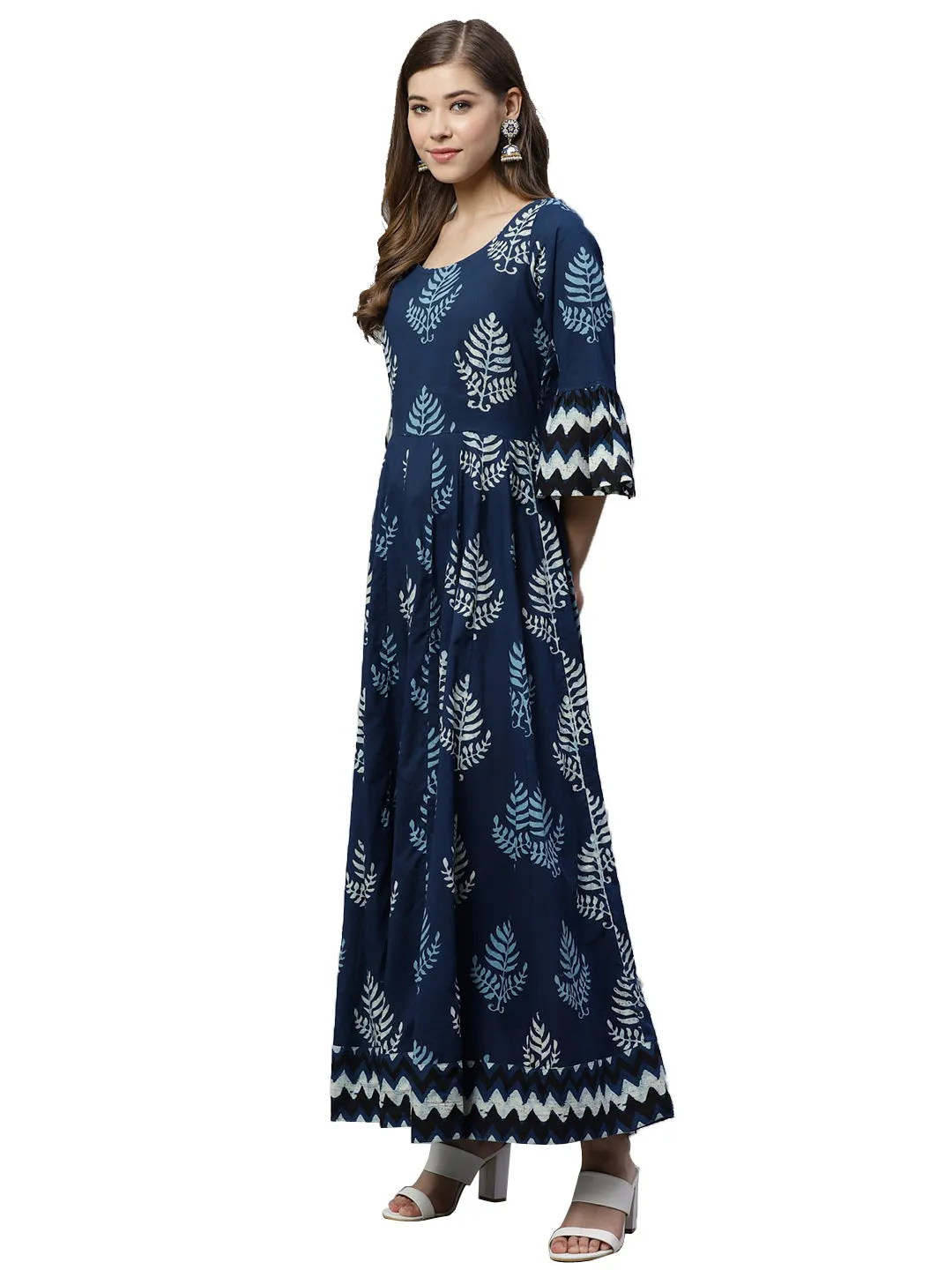Blue Long Cotton Anarkali Plus size