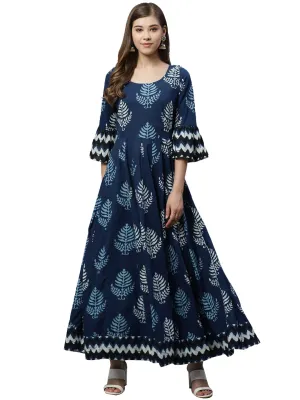 Blue Long Cotton Anarkali Plus size