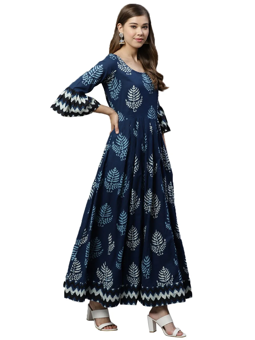 Blue Long Cotton Anarkali Plus size