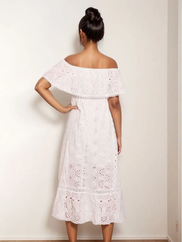 Blue Zone Planet |  bohemian lace long dress white beach dress tube top one shoulder dress