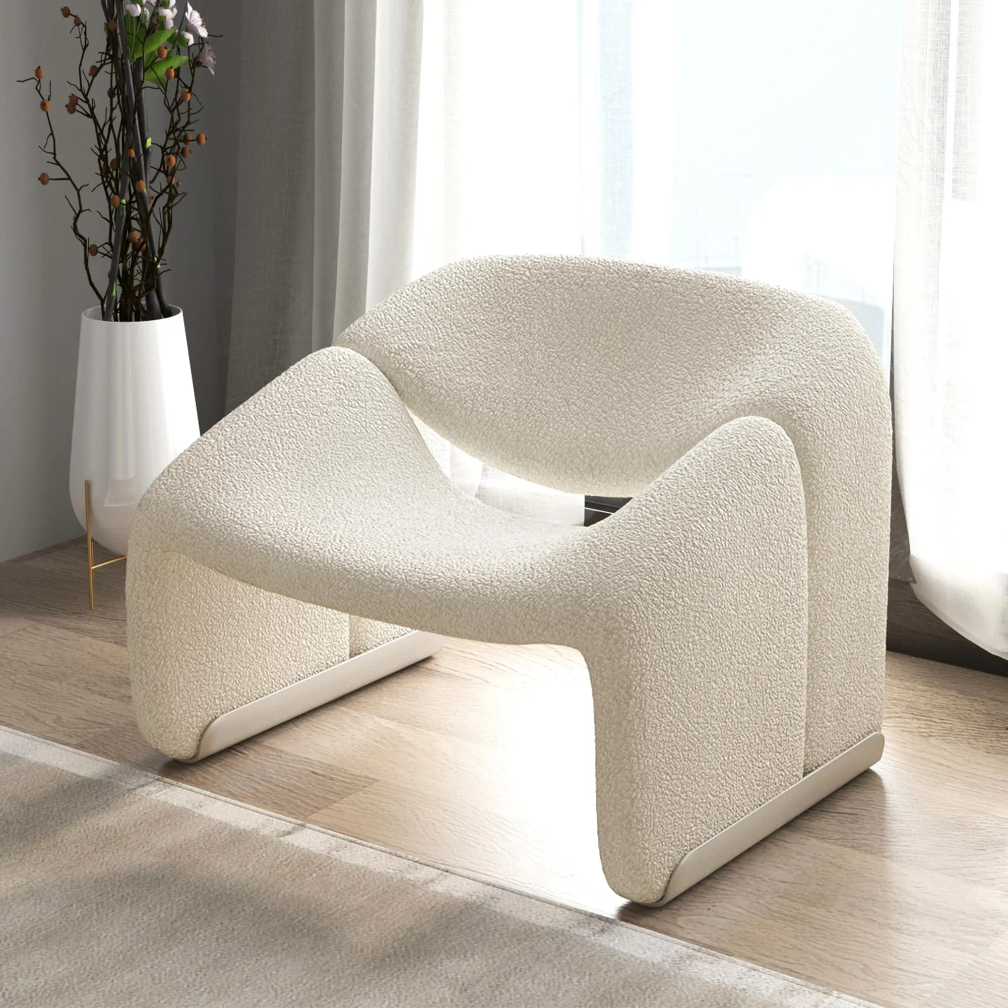 Boucle Sherpa Accent Chair Lounge Chair White