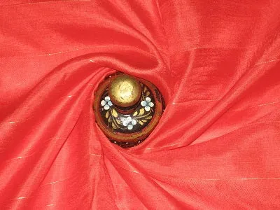 Bright Tomato Red with Gold Stripes Nina Silk fabric 42&quot; wide