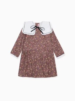Burgundy Floral Laura Girl Drop Waist Dress