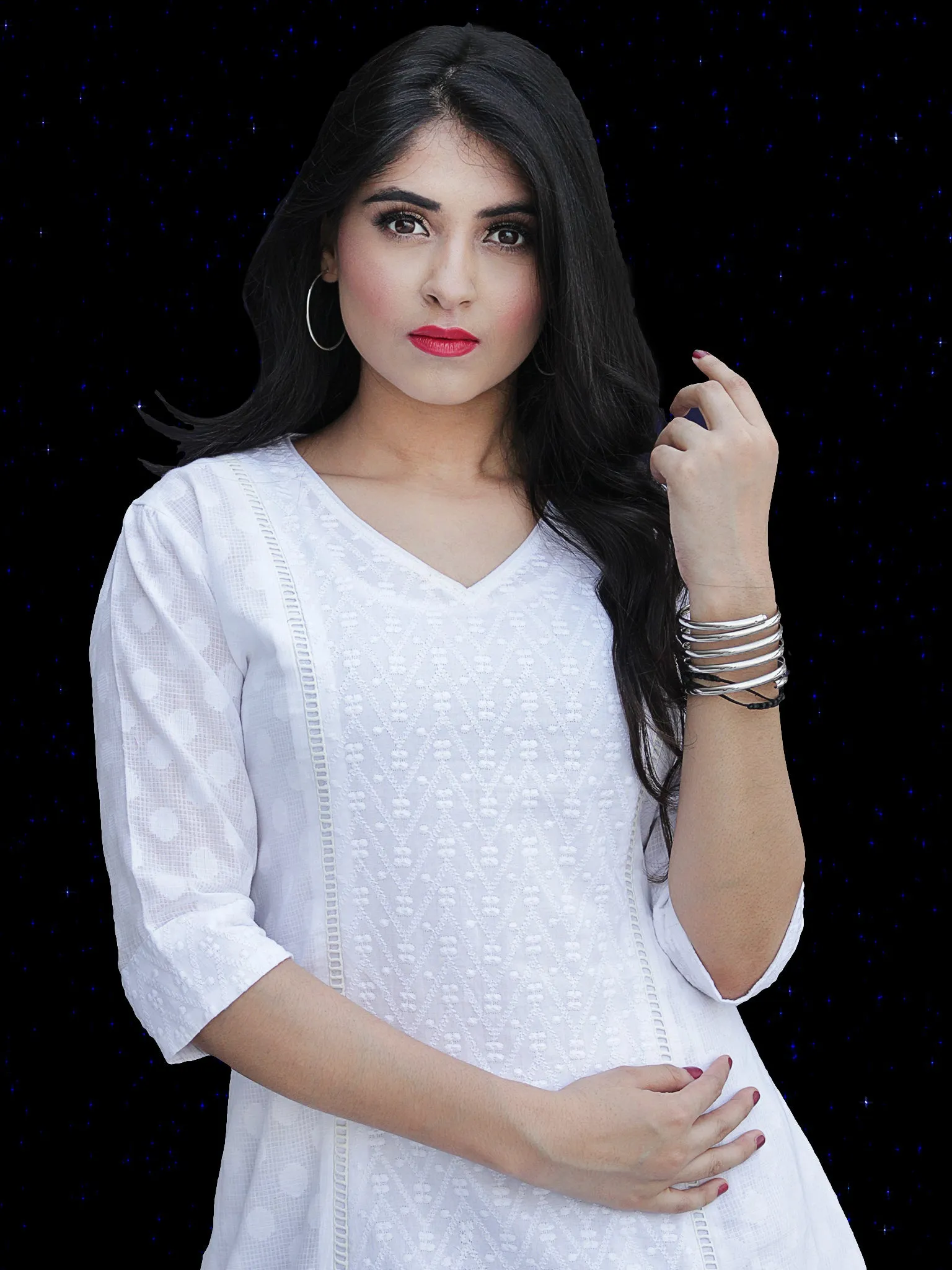 Chandni Taaj - Embroidered Cotton Dress With Back Knots - D449FP04