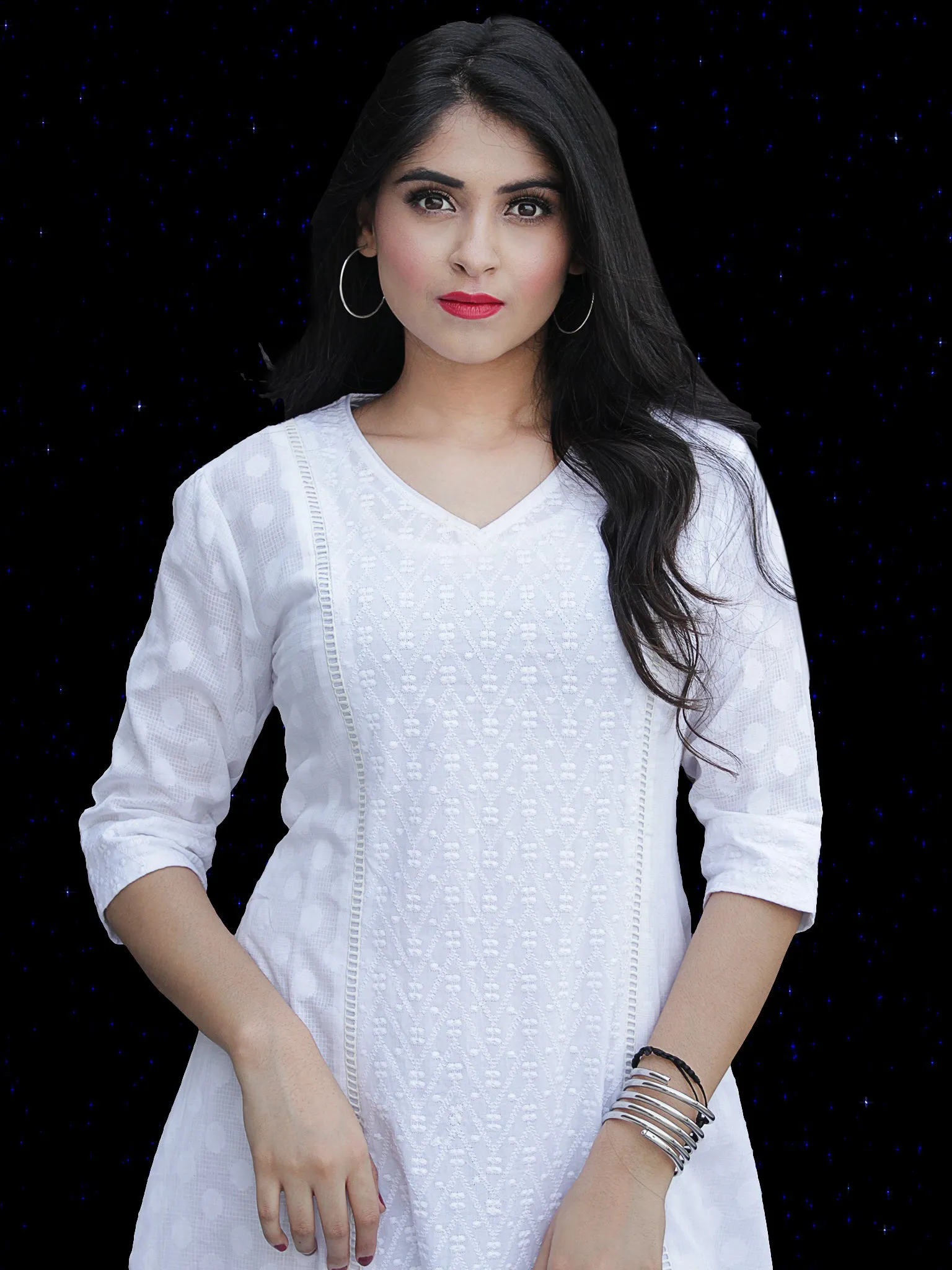 Chandni Taaj - Embroidered Cotton Dress With Back Knots - D449FP04