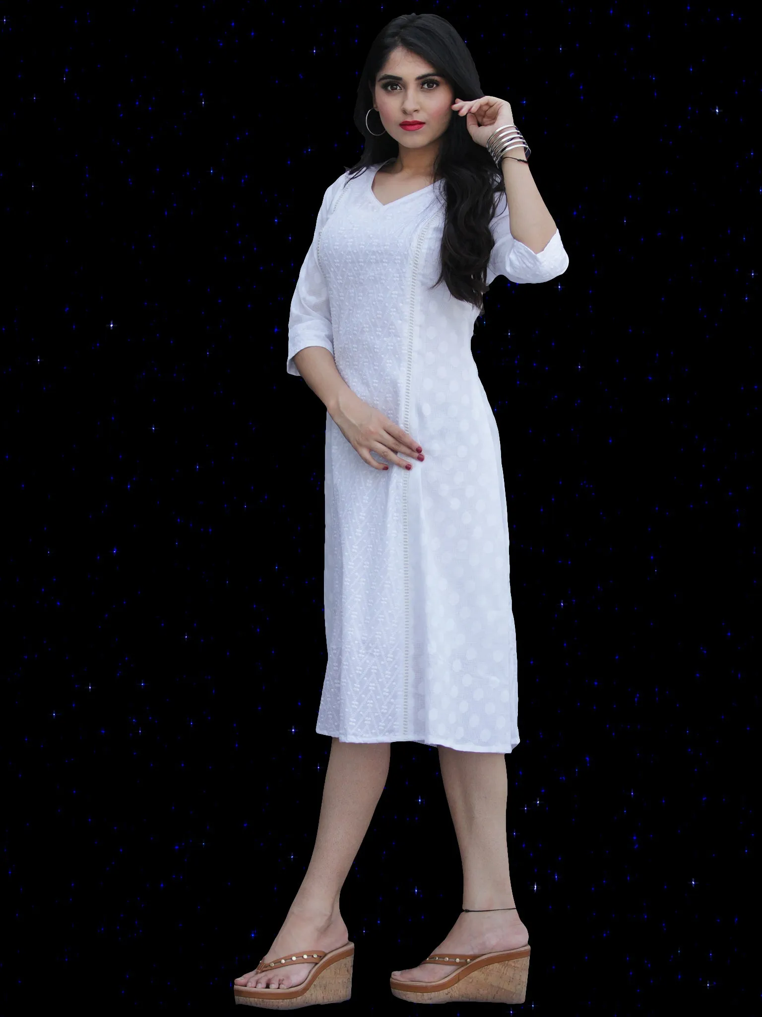 Chandni Taaj - Embroidered Cotton Dress With Back Knots - D449FP04
