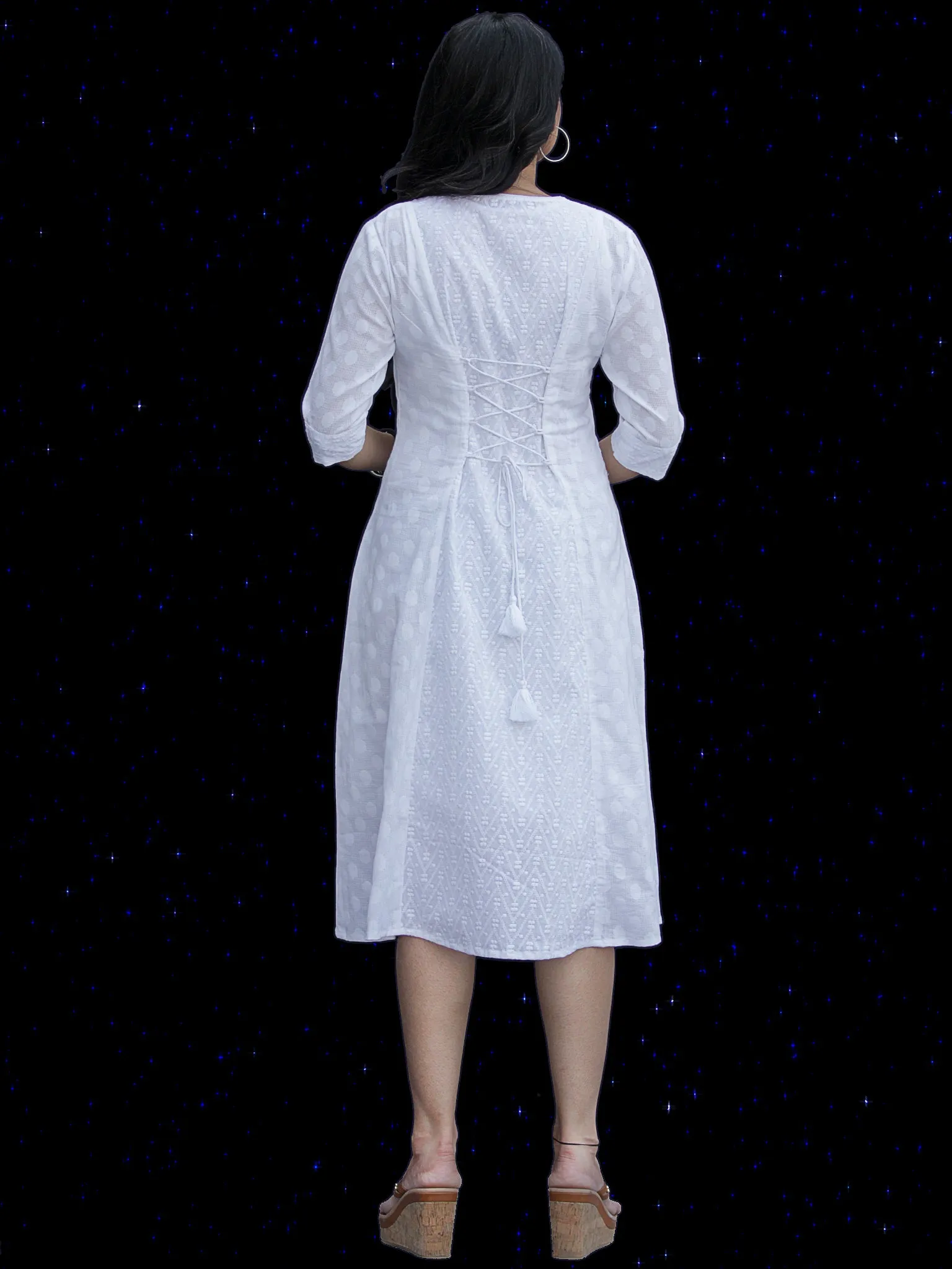 Chandni Taaj - Embroidered Cotton Dress With Back Knots - D449FP04