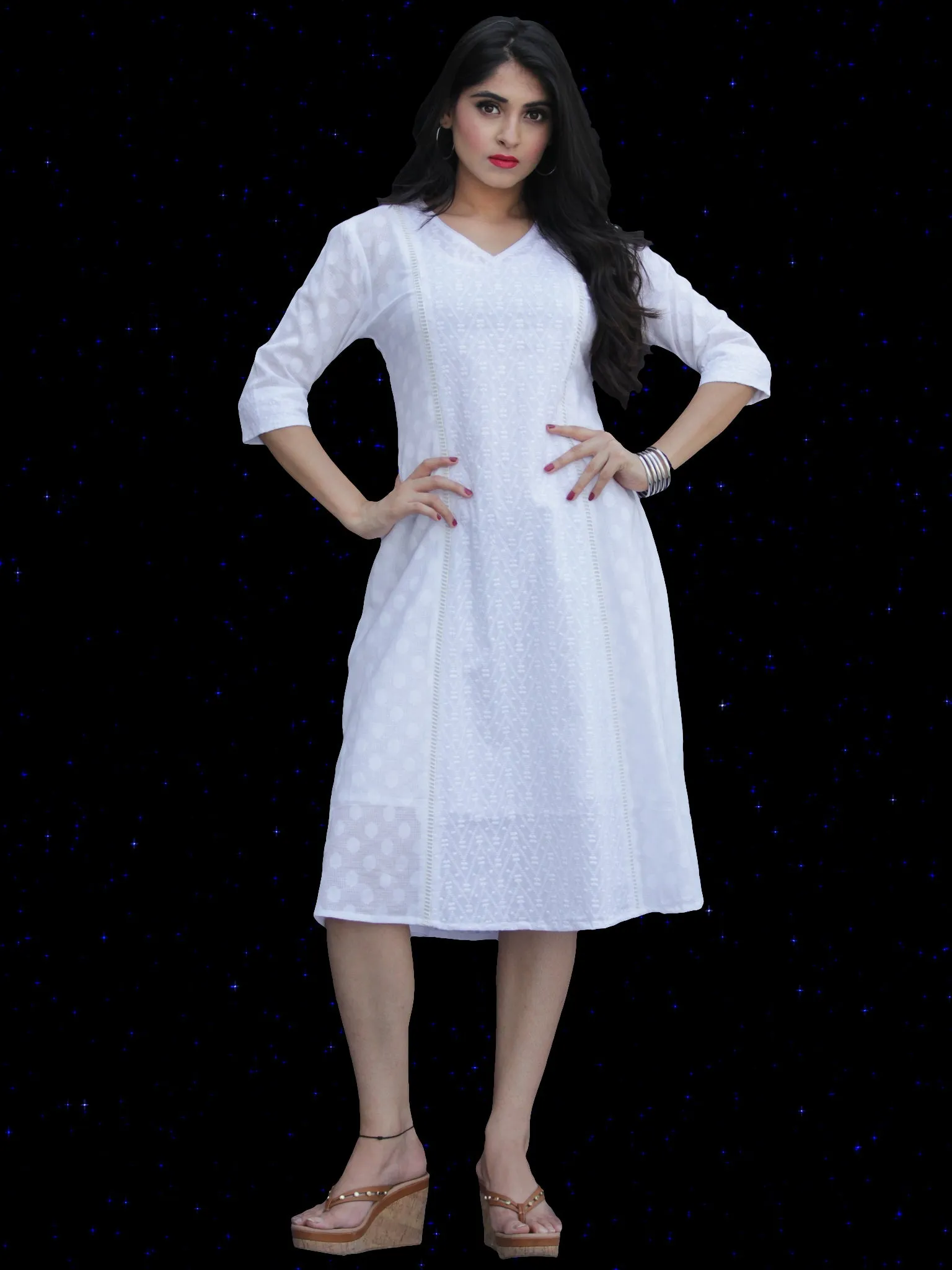Chandni Taaj - Embroidered Cotton Dress With Back Knots - D449FP04