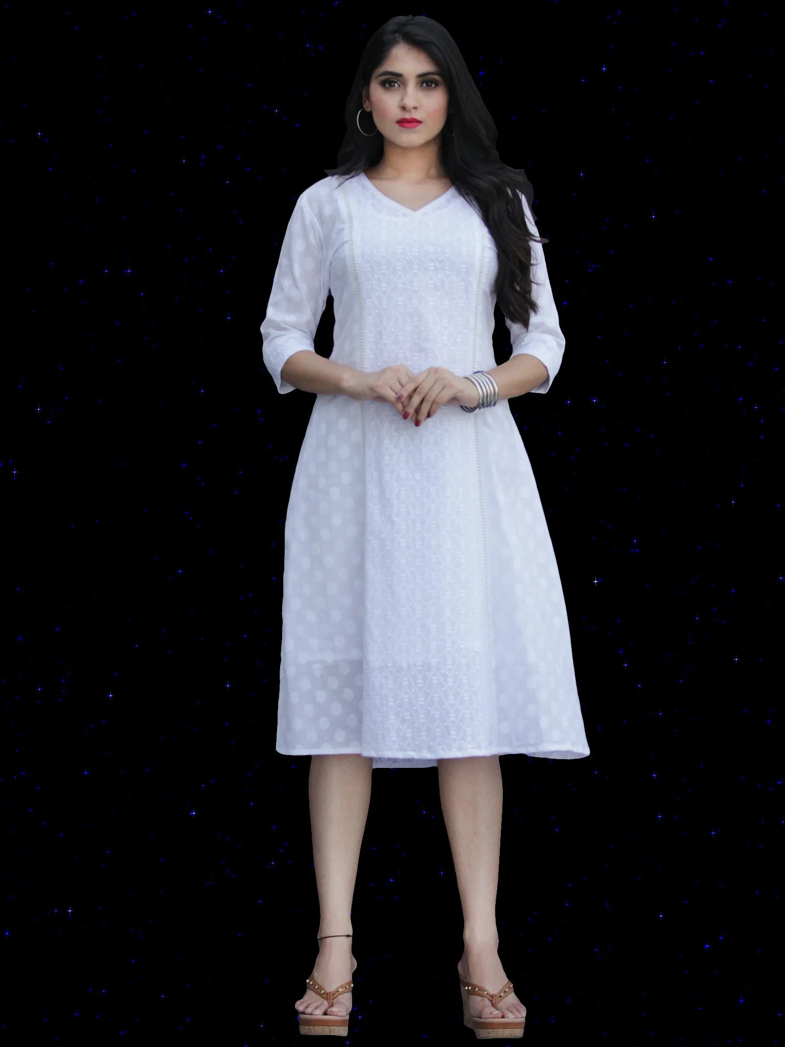 Chandni Taaj - Embroidered Cotton Dress With Back Knots - D449FP04
