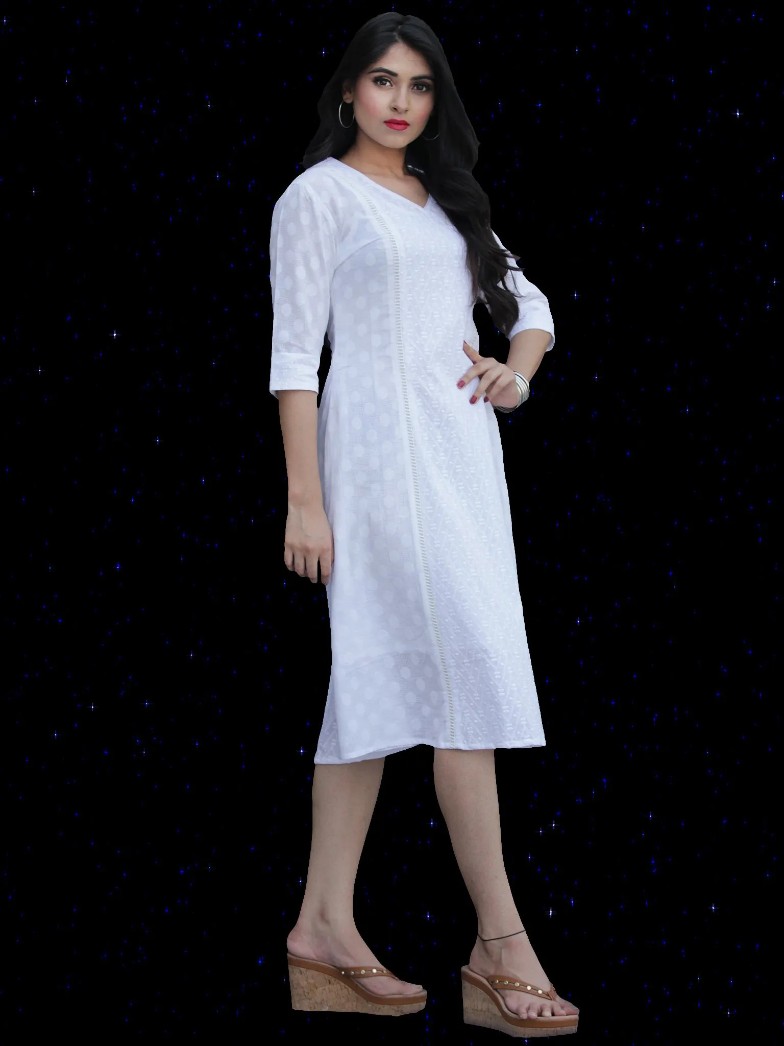 Chandni Taaj - Embroidered Cotton Dress With Back Knots - D449FP04