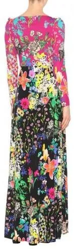 Color-Contrast V-Neck Floral Printed Maxi Dress