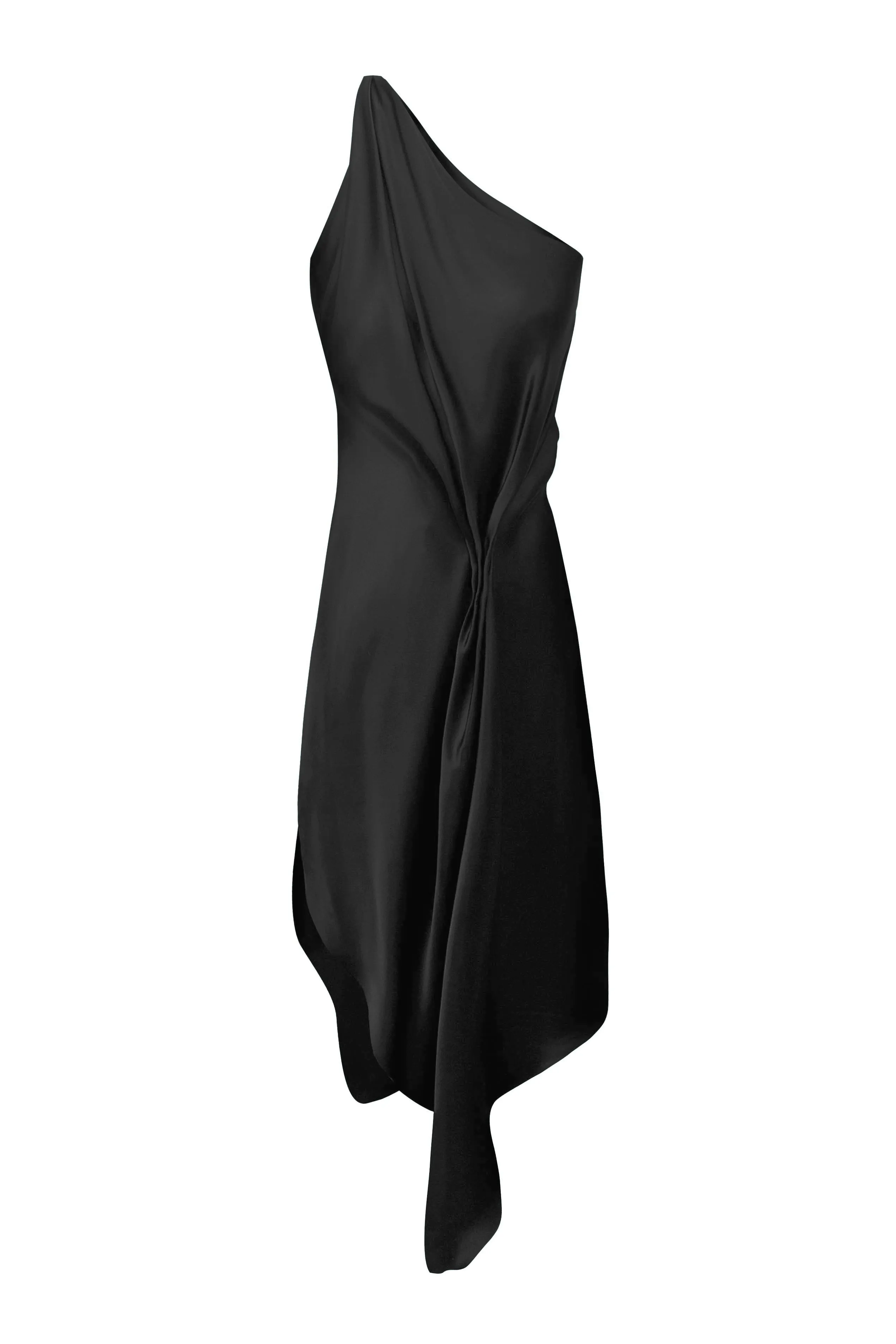 Coral Single Shoulder Drape Dress - Black