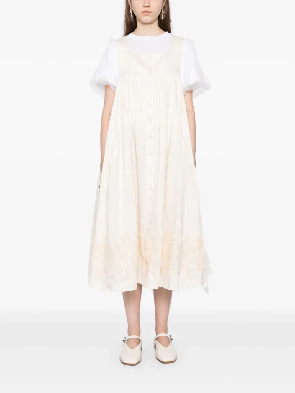 Cotton Satin Embroidered Dress