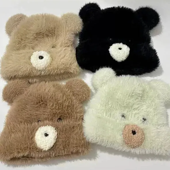 Cute Cartoon Bear Ears Plush Pullover Hat