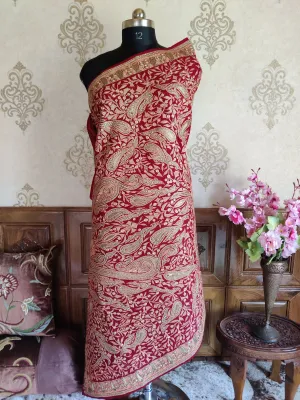 Elegant Paisley Tilla-Embroidered Kashmiri Shawl