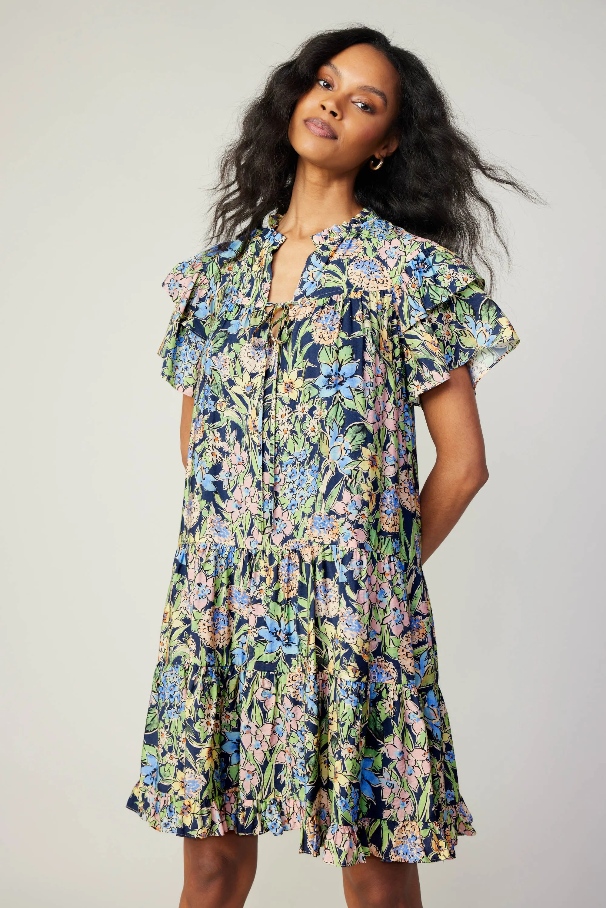 Flutter Sleeve Floral Print Dress