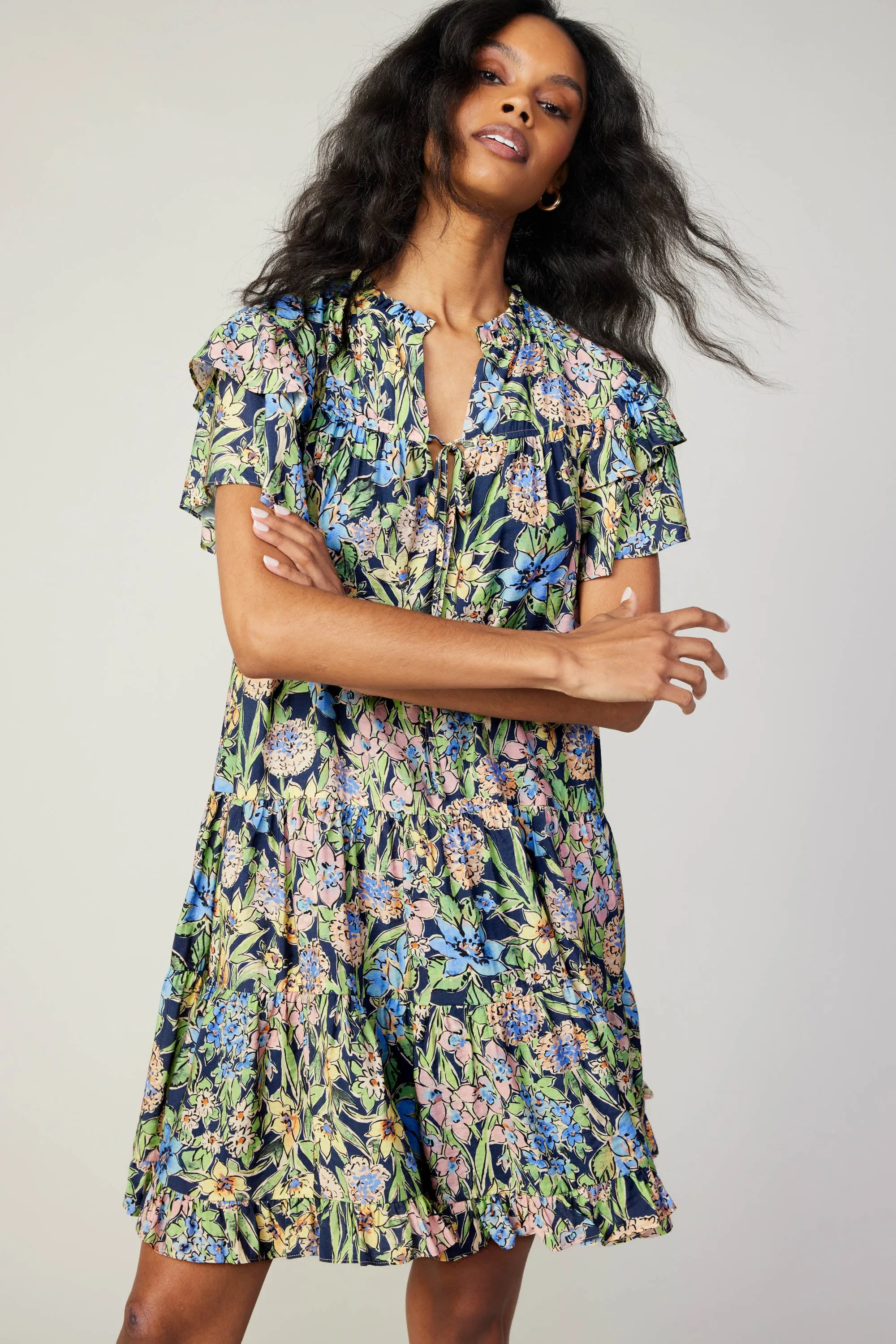 Flutter Sleeve Floral Print Dress
