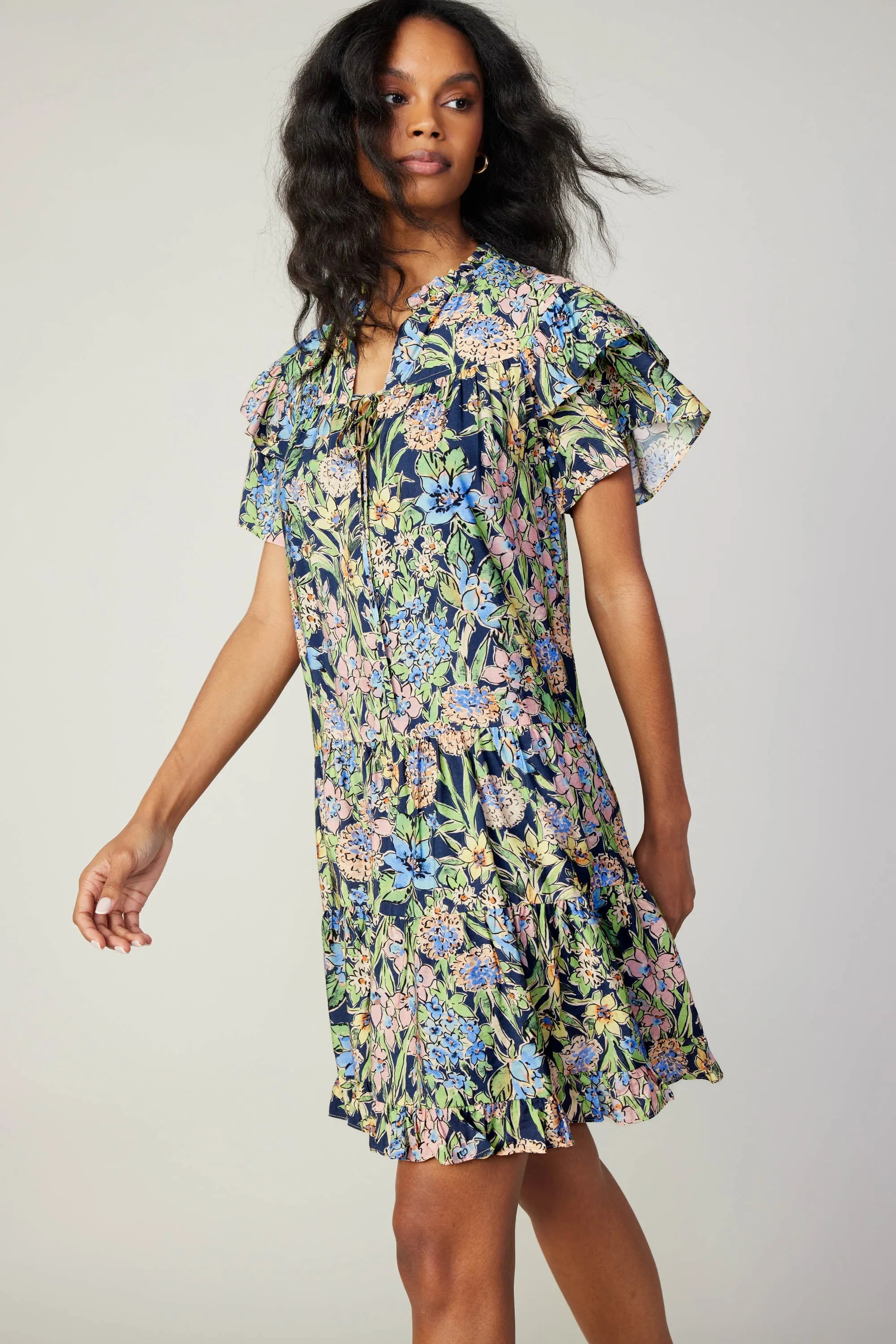 Flutter Sleeve Floral Print Dress