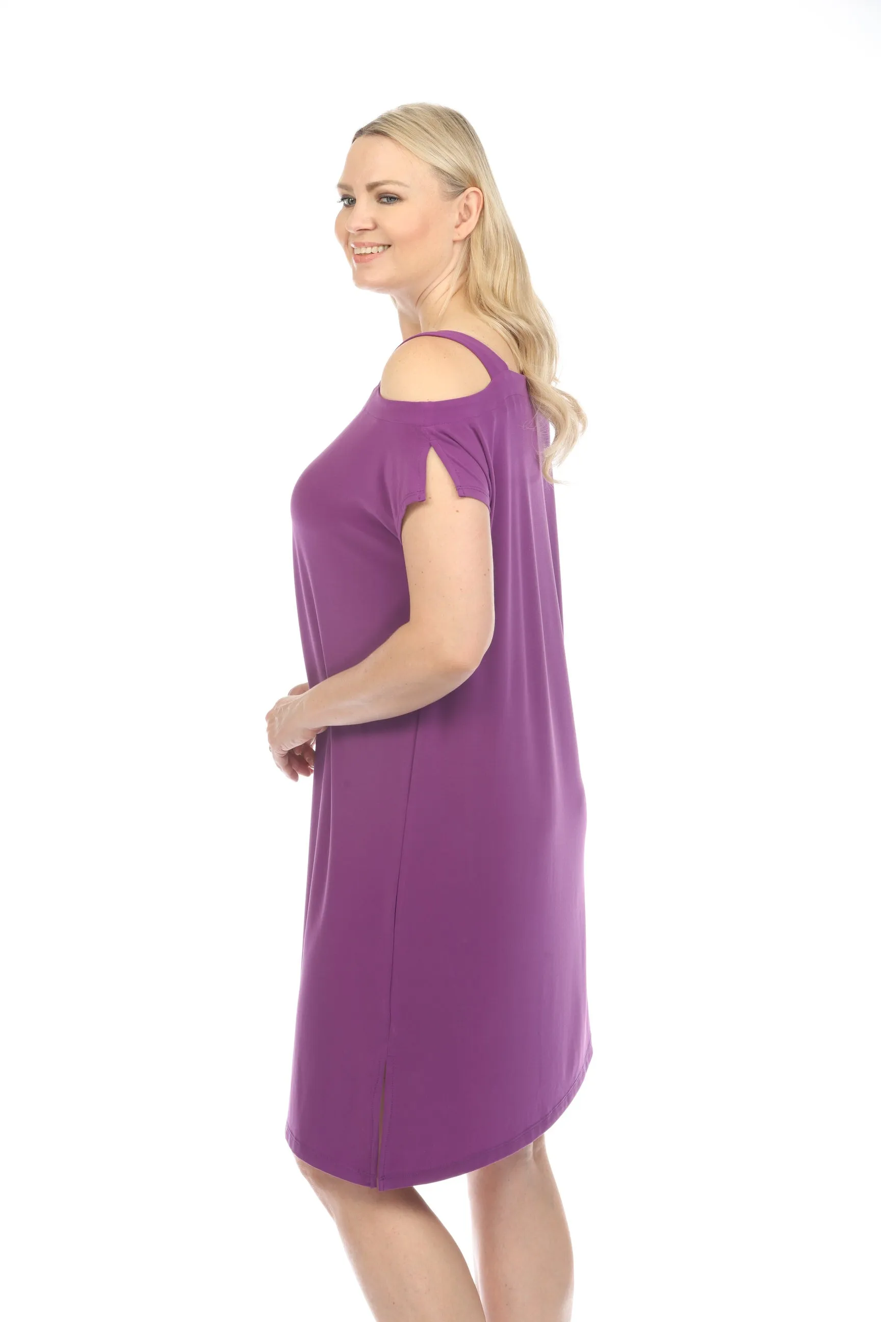 Joseph Ribkoff Majesty Cold-Shoulder Asymmetric Shift Dress 242076