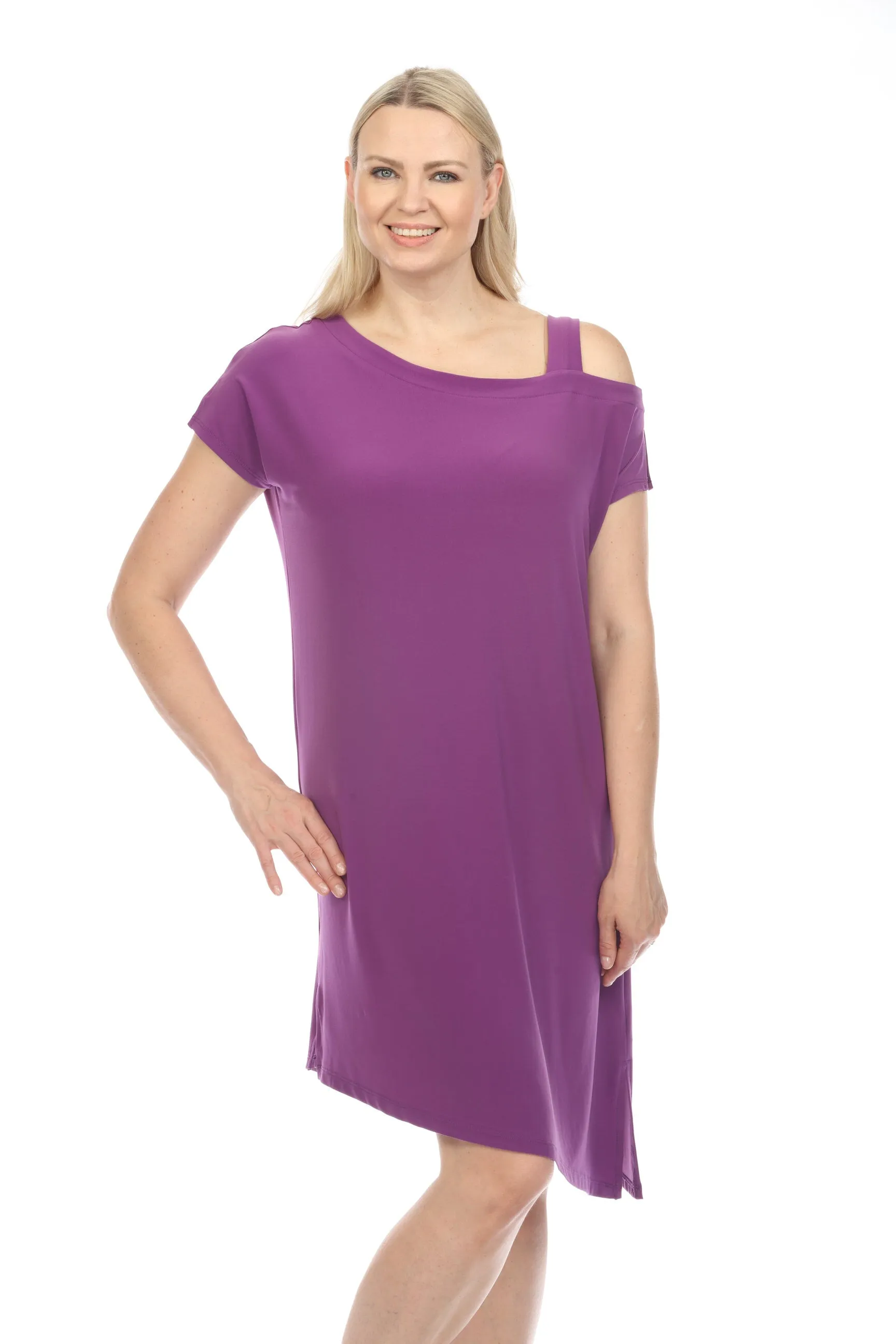 Joseph Ribkoff Majesty Cold-Shoulder Asymmetric Shift Dress 242076