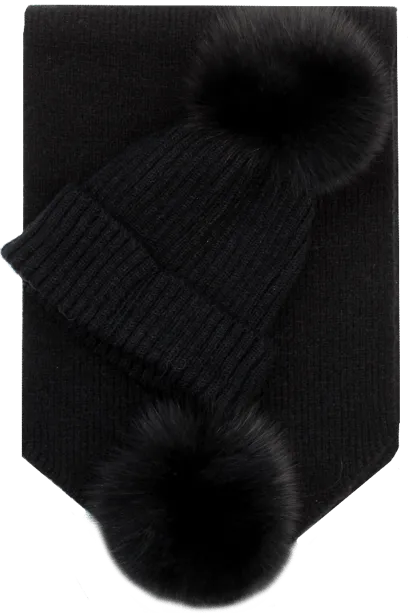 La Fiorentina Scarf and Hat Set with Fox Fur Pom - Perfect Holiday Gift