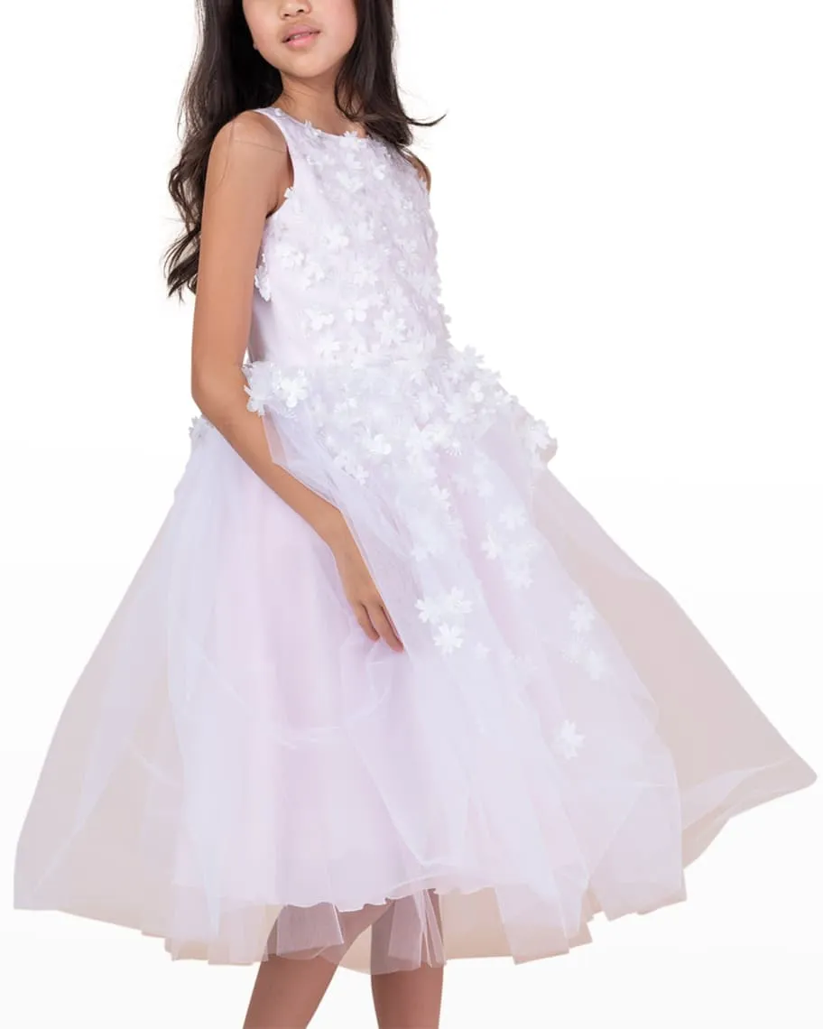 Lauren Girls Tulle Dress with 3D Flowers, Sizes 2-12 White Label by Zoe