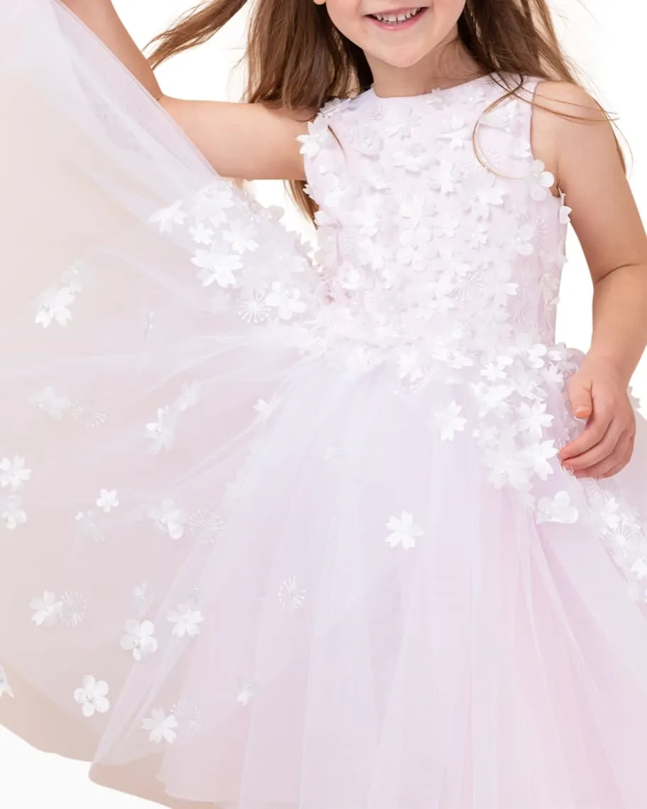Lauren Girls Tulle Dress with 3D Flowers, Sizes 2-12 White Label by Zoe