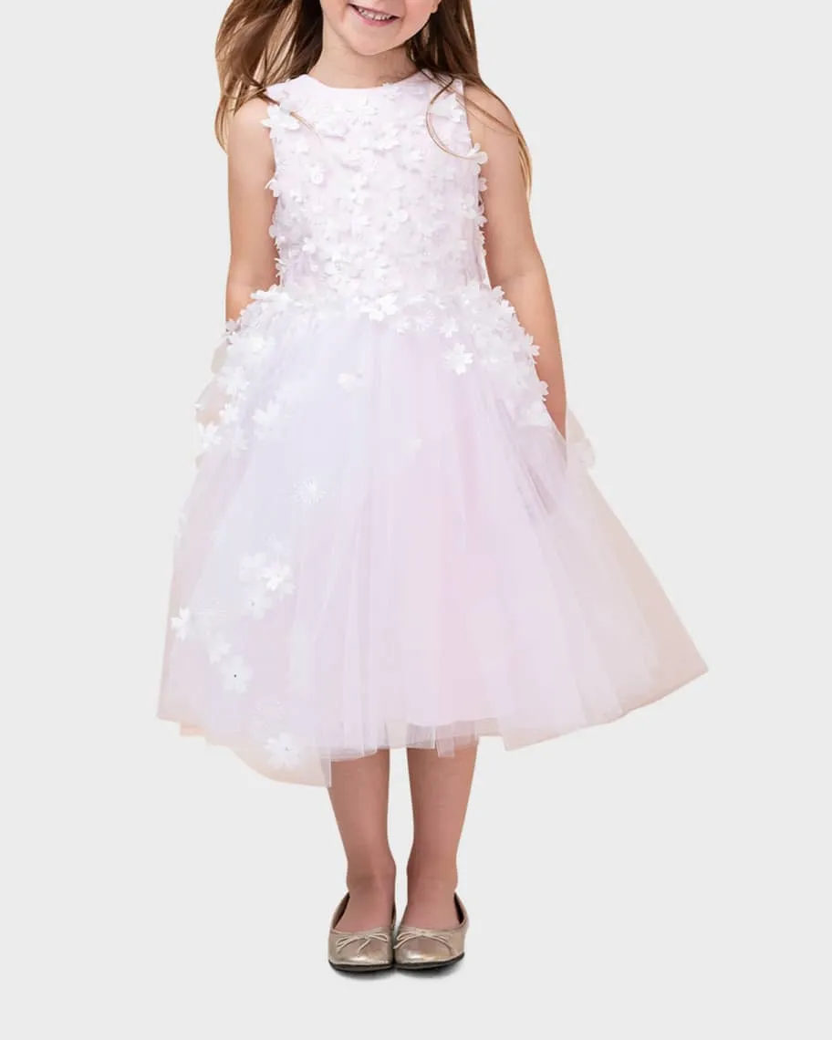 Lauren Girls Tulle Dress with 3D Flowers, Sizes 2-12 White Label by Zoe