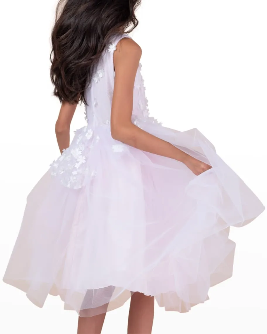 Lauren Girls Tulle Dress with 3D Flowers, Sizes 2-12 White Label by Zoe