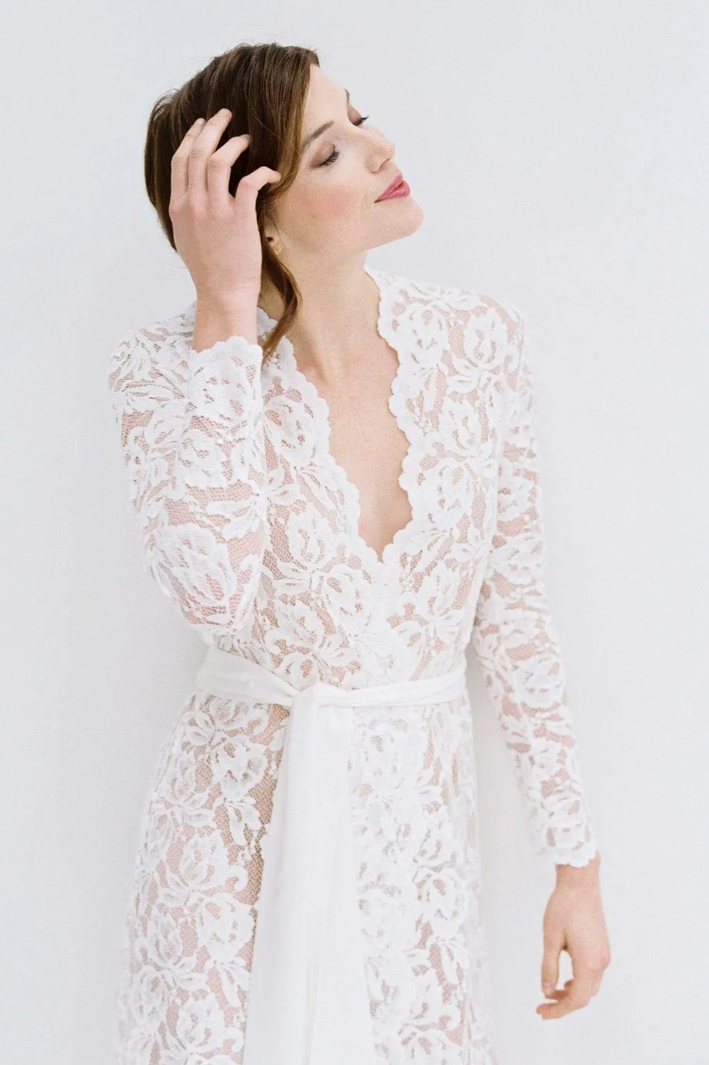 Lauren Stretch French Lace Robe in Black